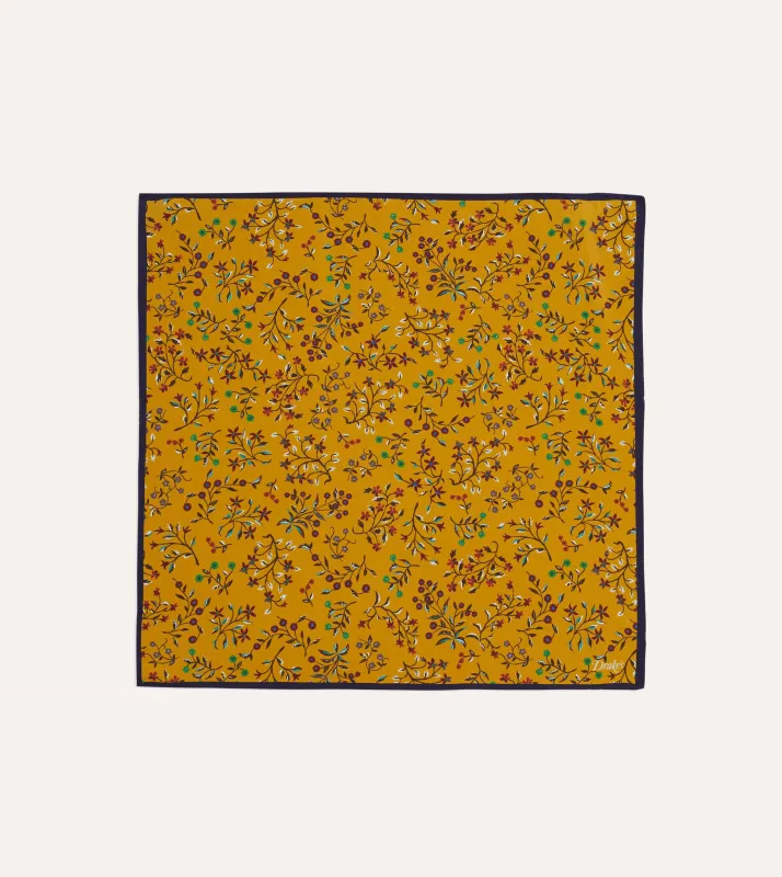 Yellow Floral Print Silk Pocket Square sold by Drake's London