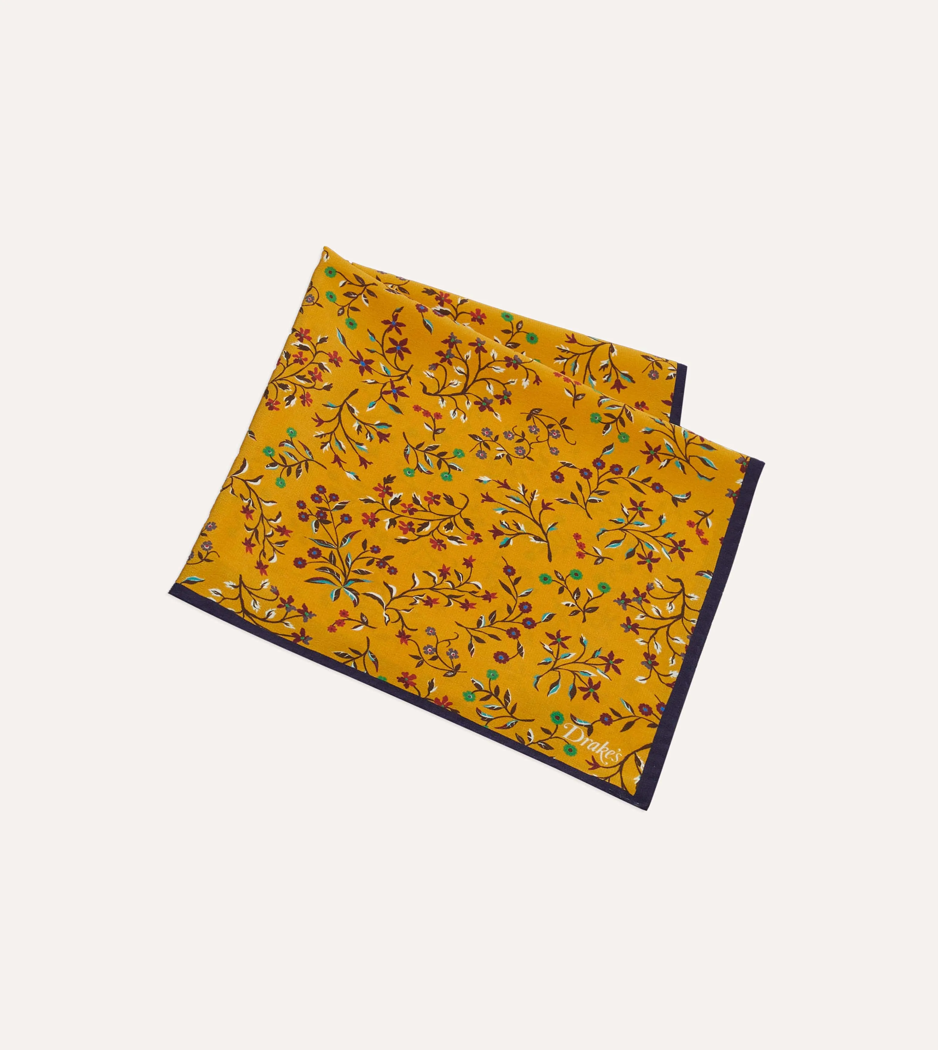 Yellow Floral Print Silk Pocket Square sold by Drake's London product image thumbnail 3