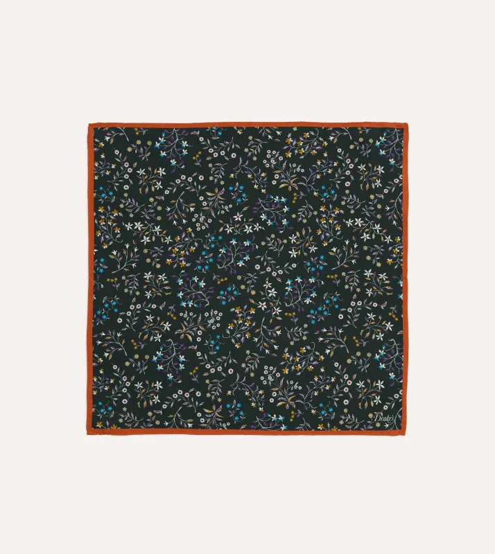 Green Floral Print Silk Pocket Square sold by Drake's London