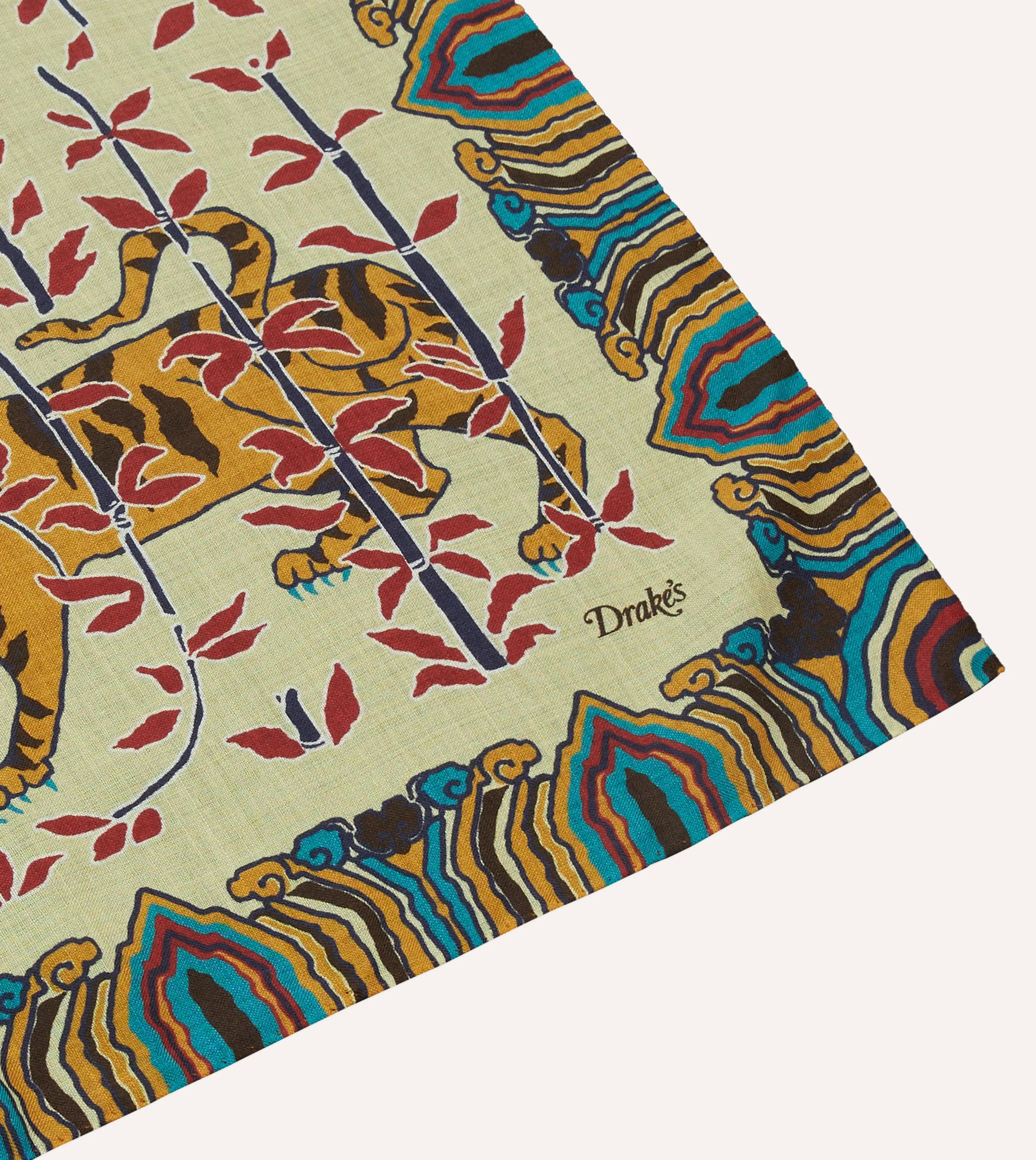 Ecru Tigers Print Wool-Silk Bandana sold by Drake's London product image thumbnail 3