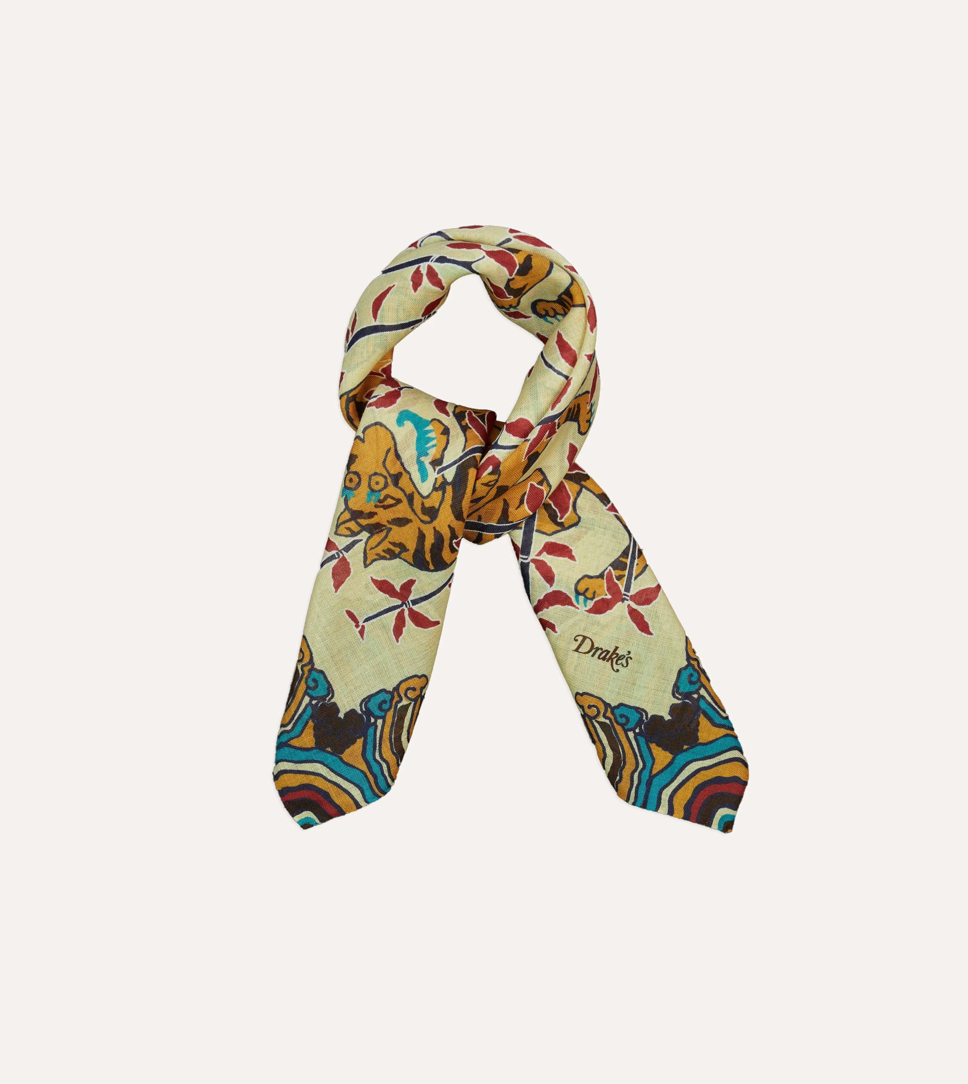 Ecru Tigers Print Wool-Silk Bandana sold by Drake's London product image thumbnail 5