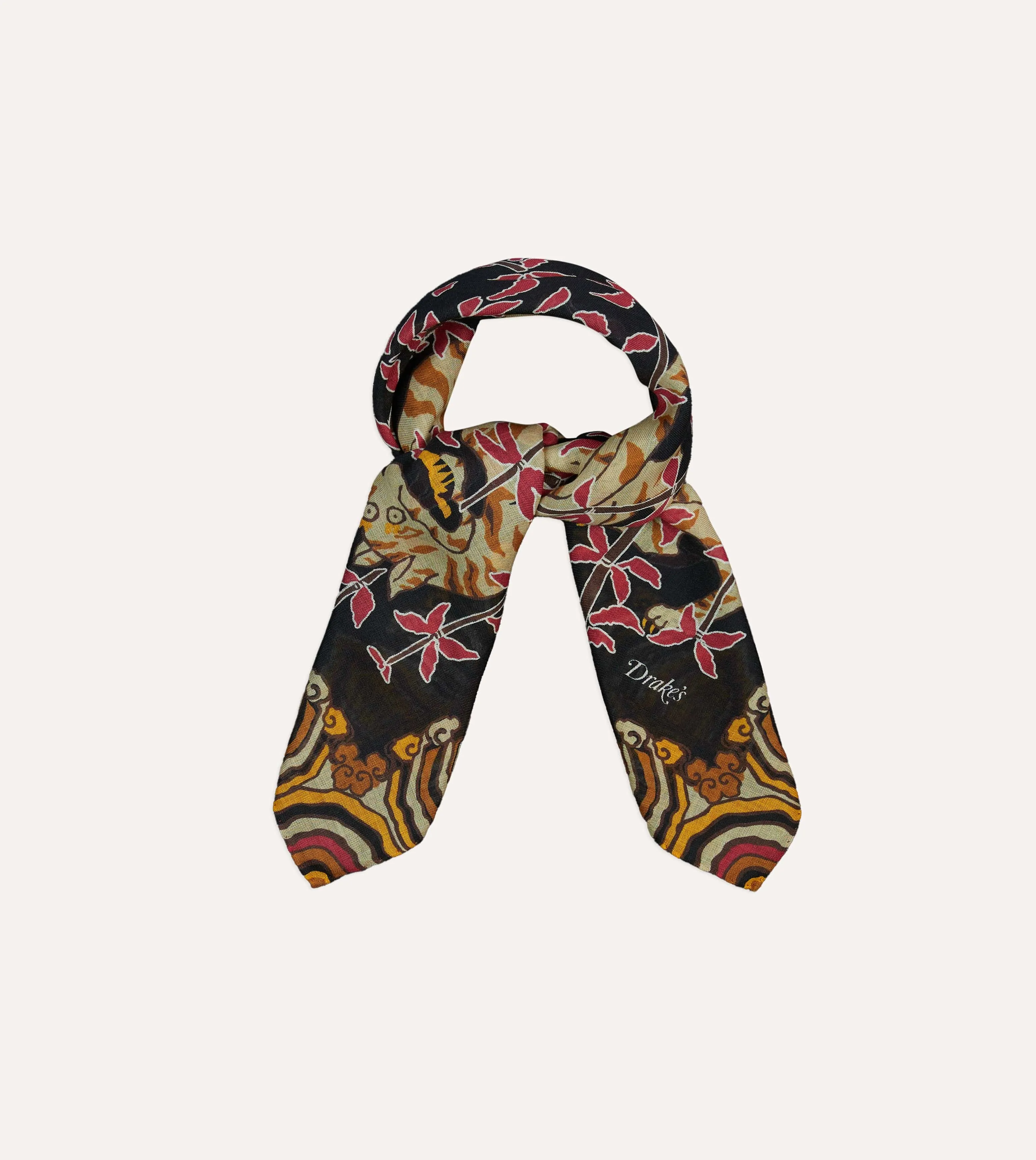 Black Tigers Print Wool-Silk Bandana sold by Drake's London product image thumbnail 5