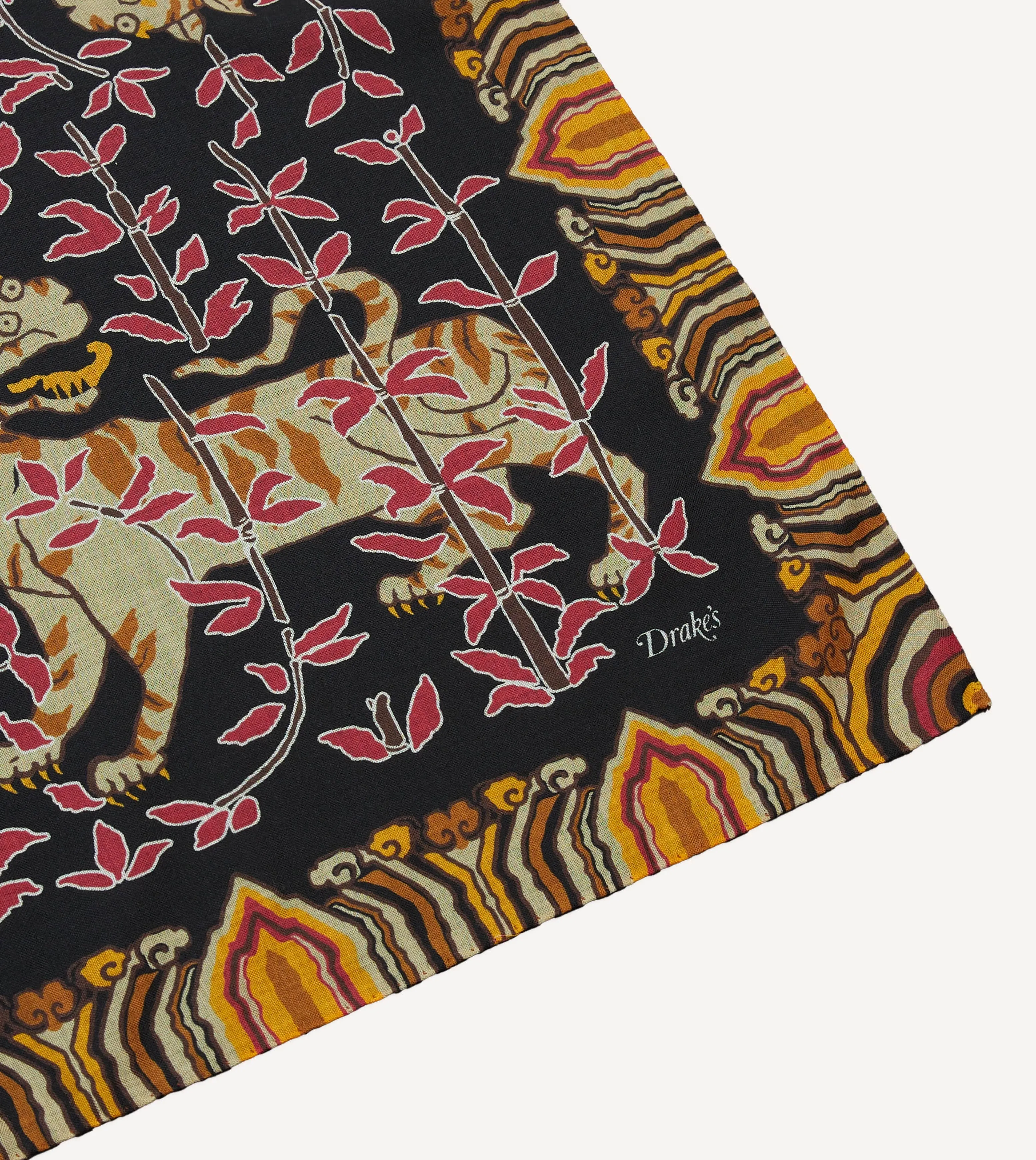 Black Tigers Print Wool-Silk Bandana sold by Drake's London product image thumbnail 3