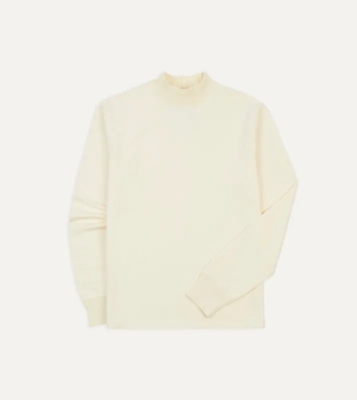 Ecru Cotton Long-Sleeve Mock Neck Hiking T-Shirt sold by Drake's London