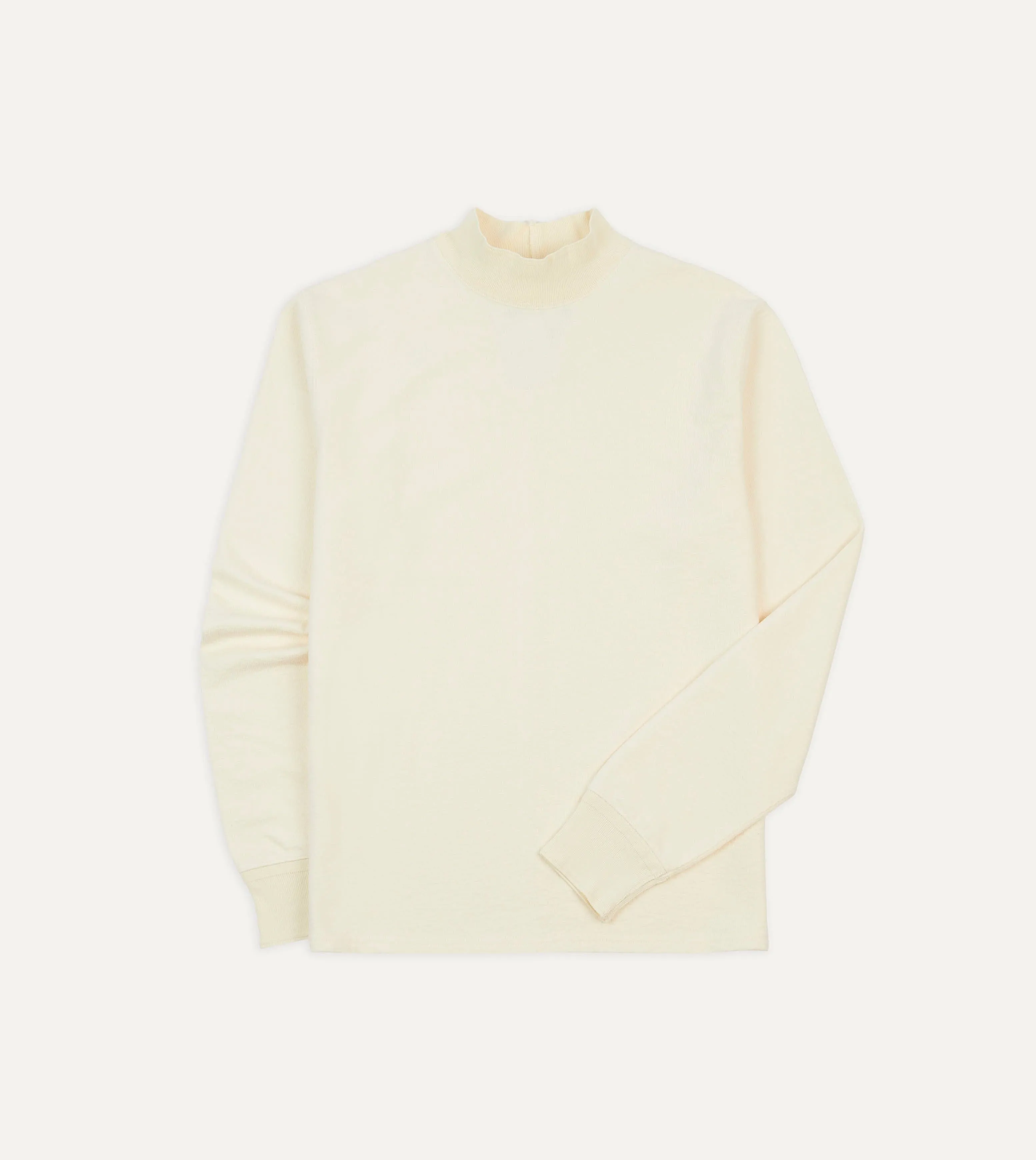 Ecru Cotton Long-Sleeve Mock Neck Hiking T-Shirt sold by Drake's London