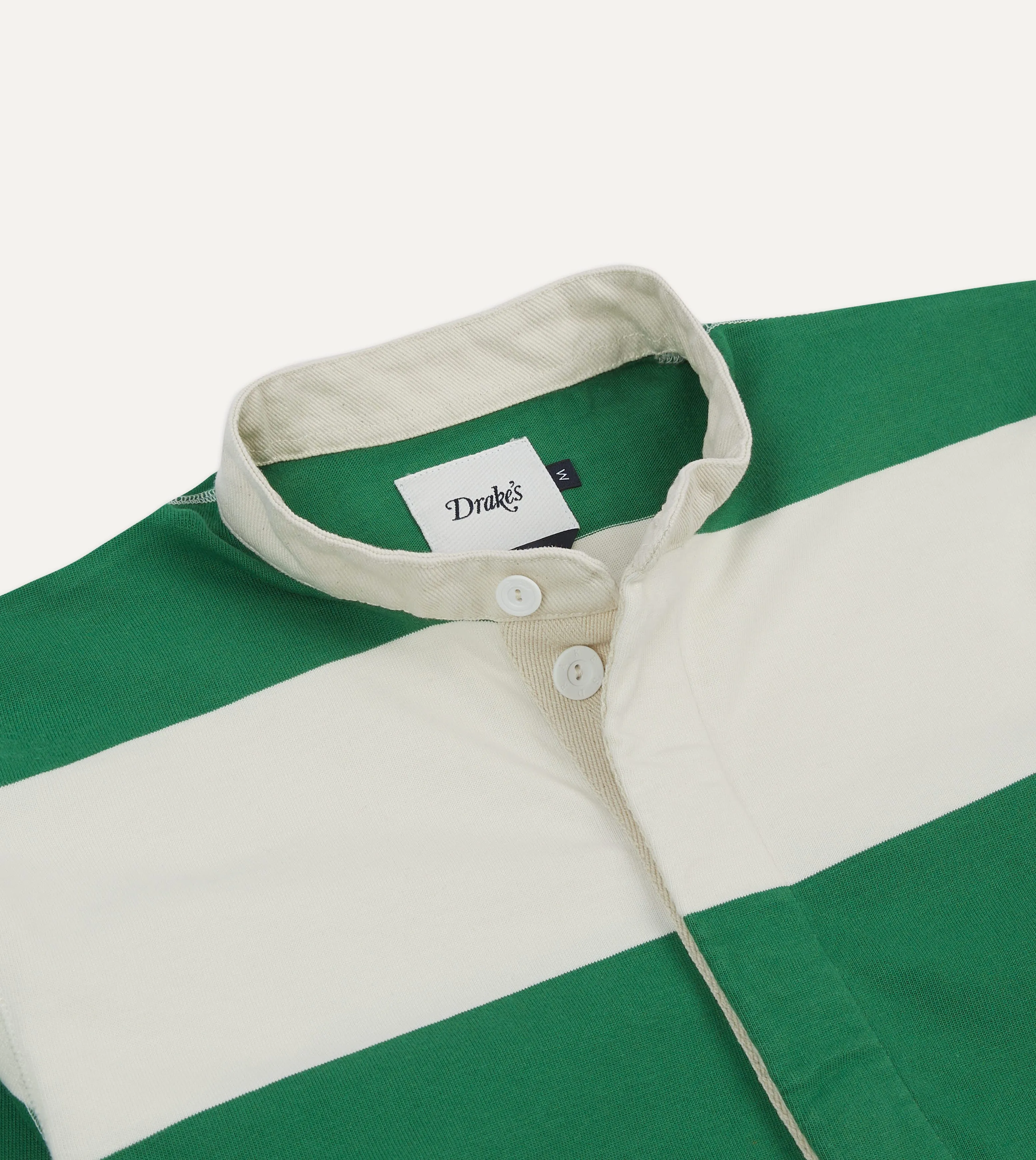 Green and White Stripe Cotton Mandarin Collar Rugby Shirt sold by Drake's London product image thumbnail 3