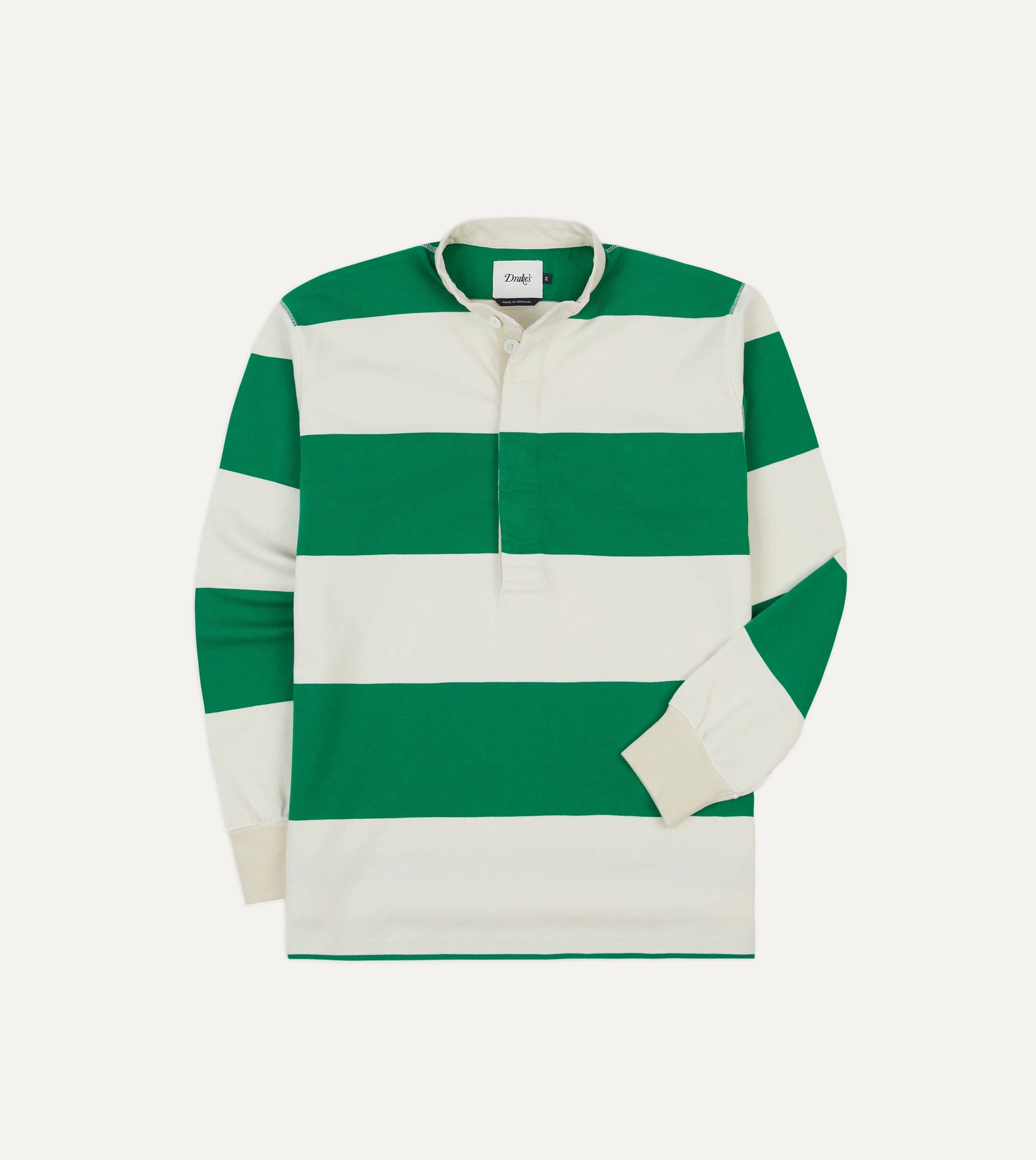 Green and White Stripe Cotton Mandarin Collar Rugby Shirt sold by Drake's London