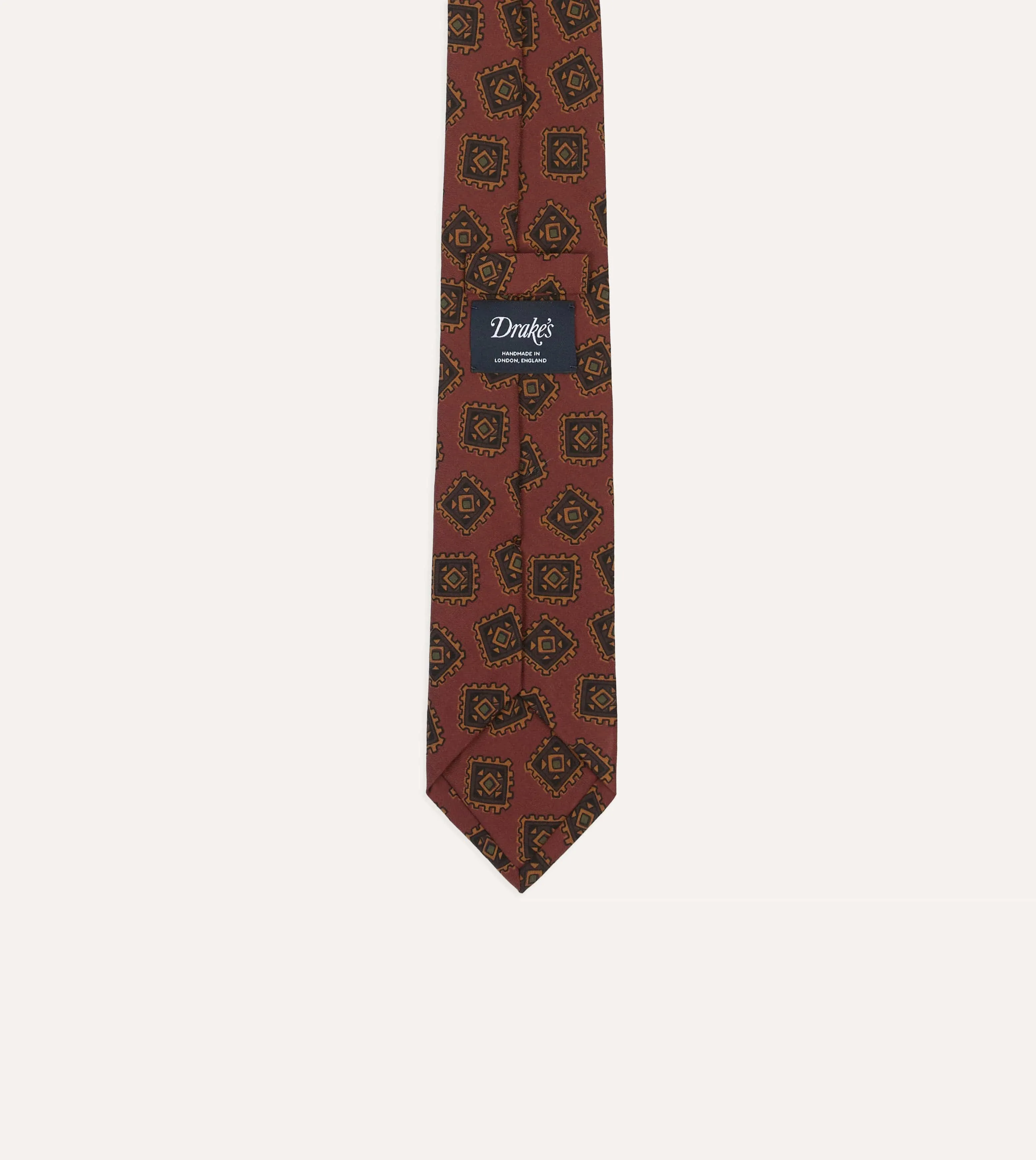 Brown Jumbled Tile Print Wool-Silk Self Tipped Tie sold by Drake's London product image thumbnail 4