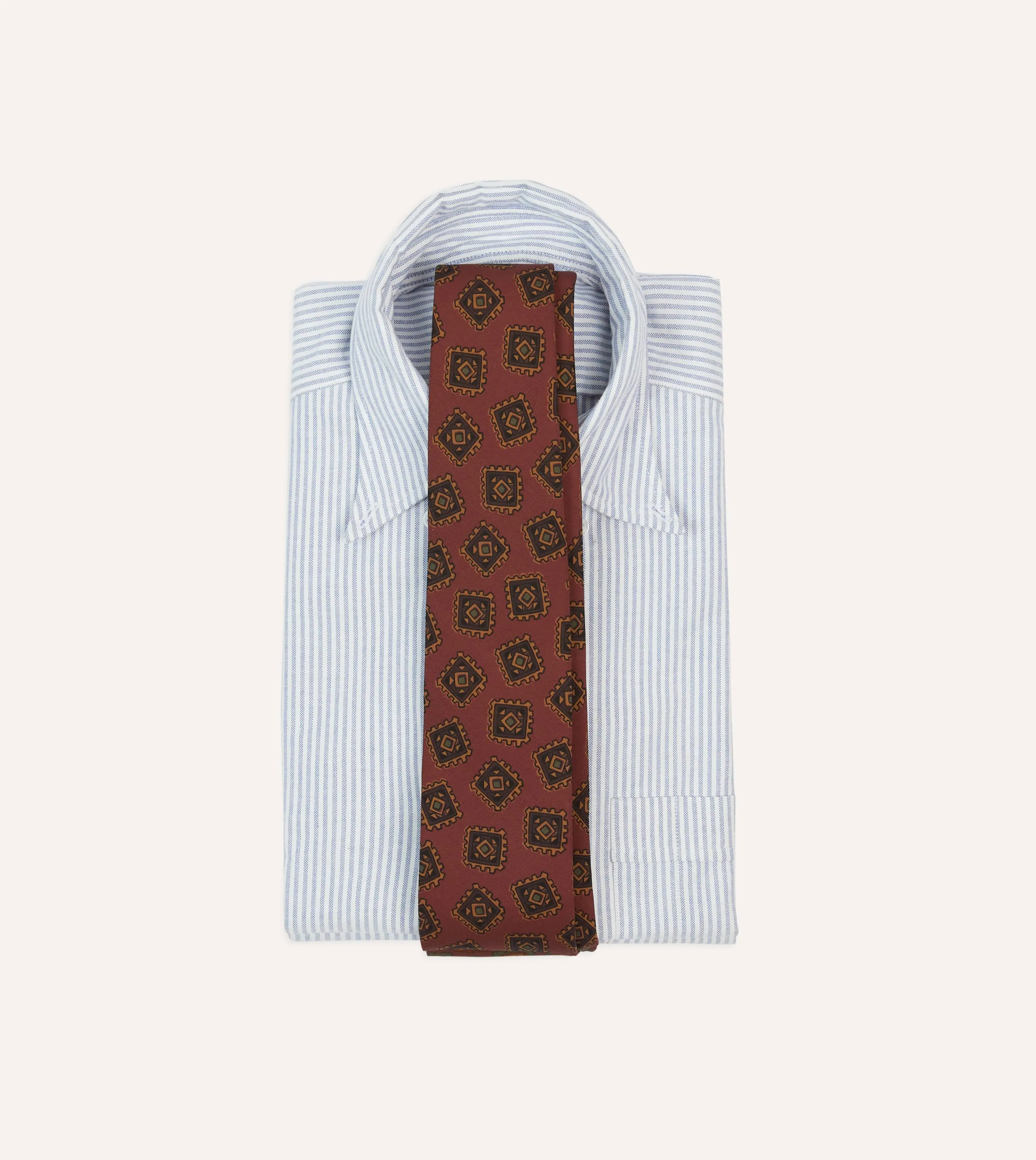 Brown Jumbled Tile Print Wool-Silk Self Tipped Tie sold by Drake's London product image thumbnail 2