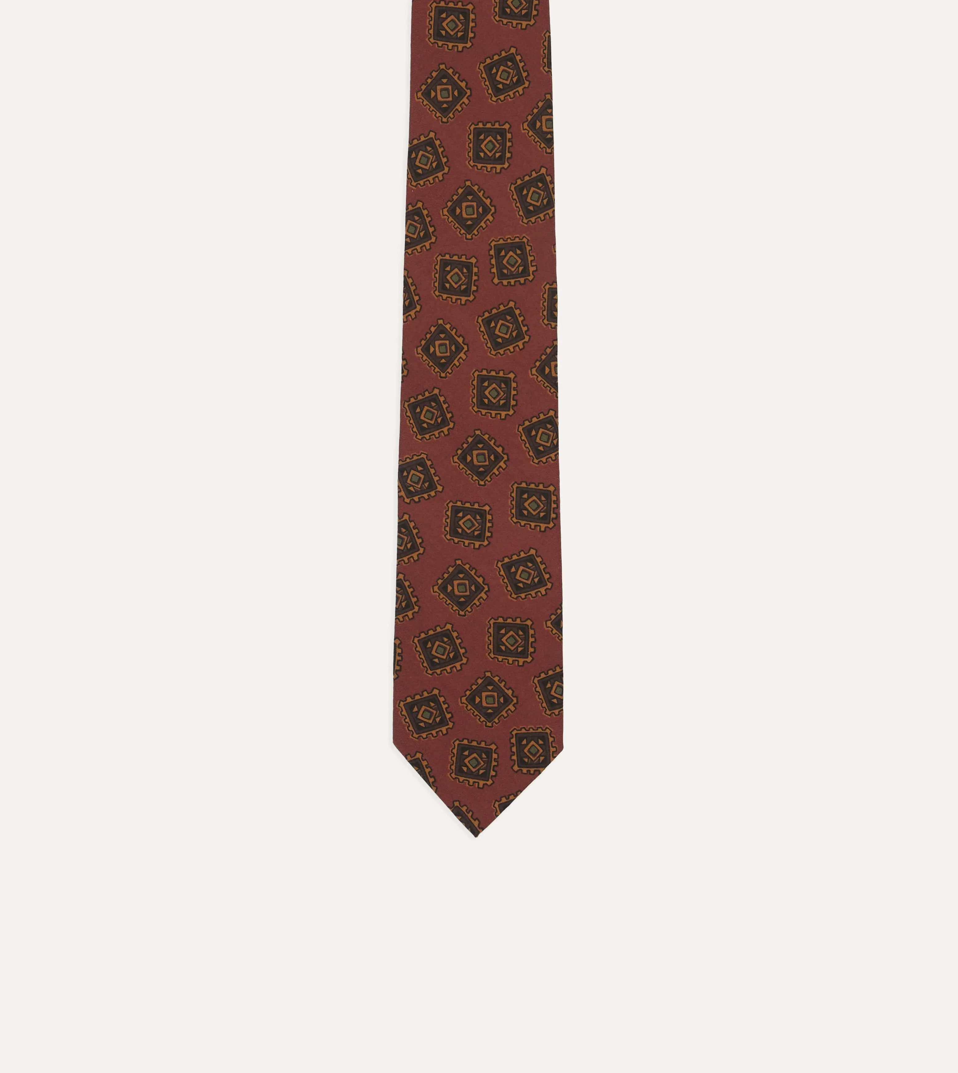 Brown Jumbled Tile Print Wool-Silk Self Tipped Tie sold by Drake's London product image thumbnail 3