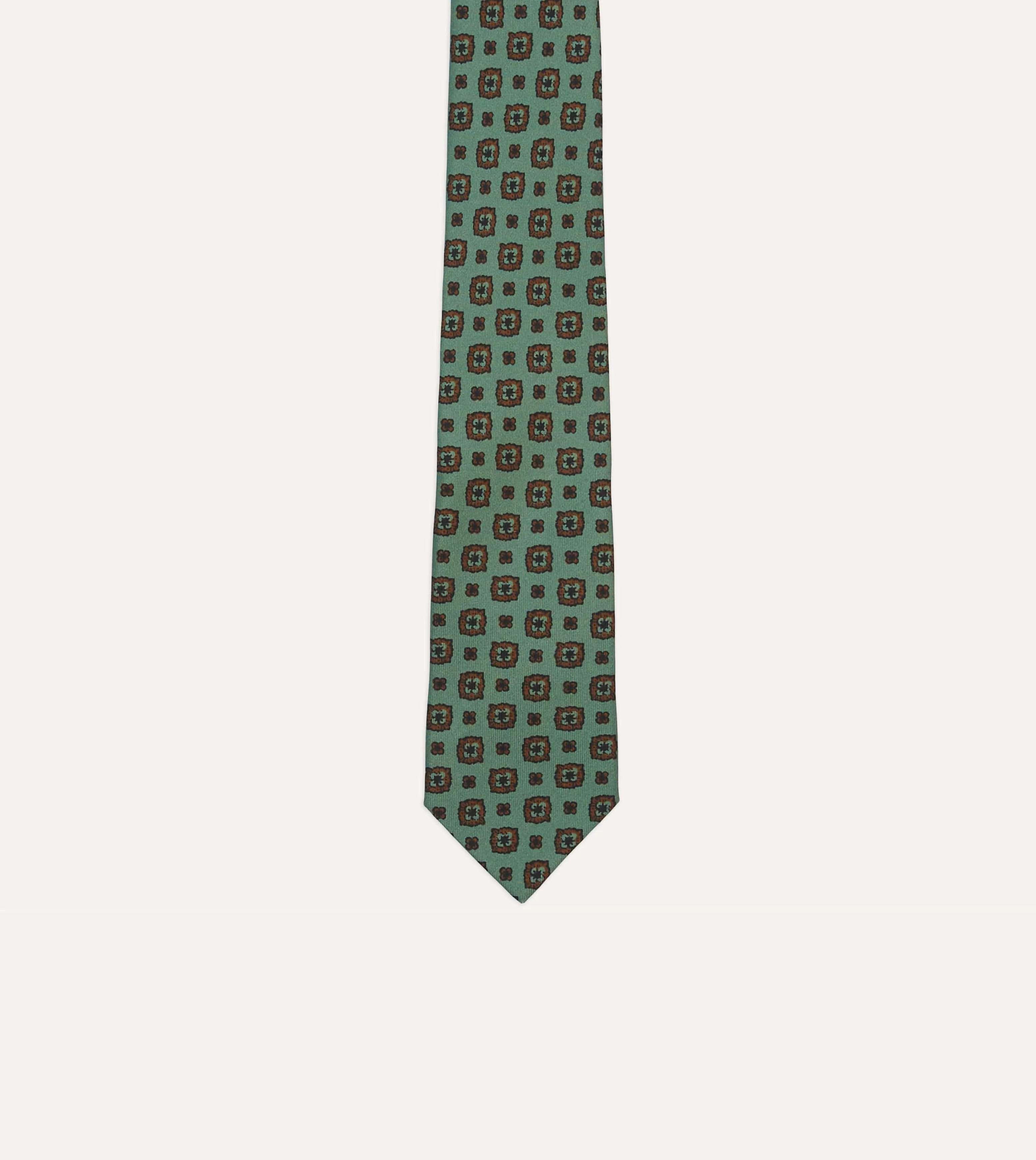 Green Flower Medallion Print Silk Self Tipped Tie sold by Drake's London product image thumbnail 3