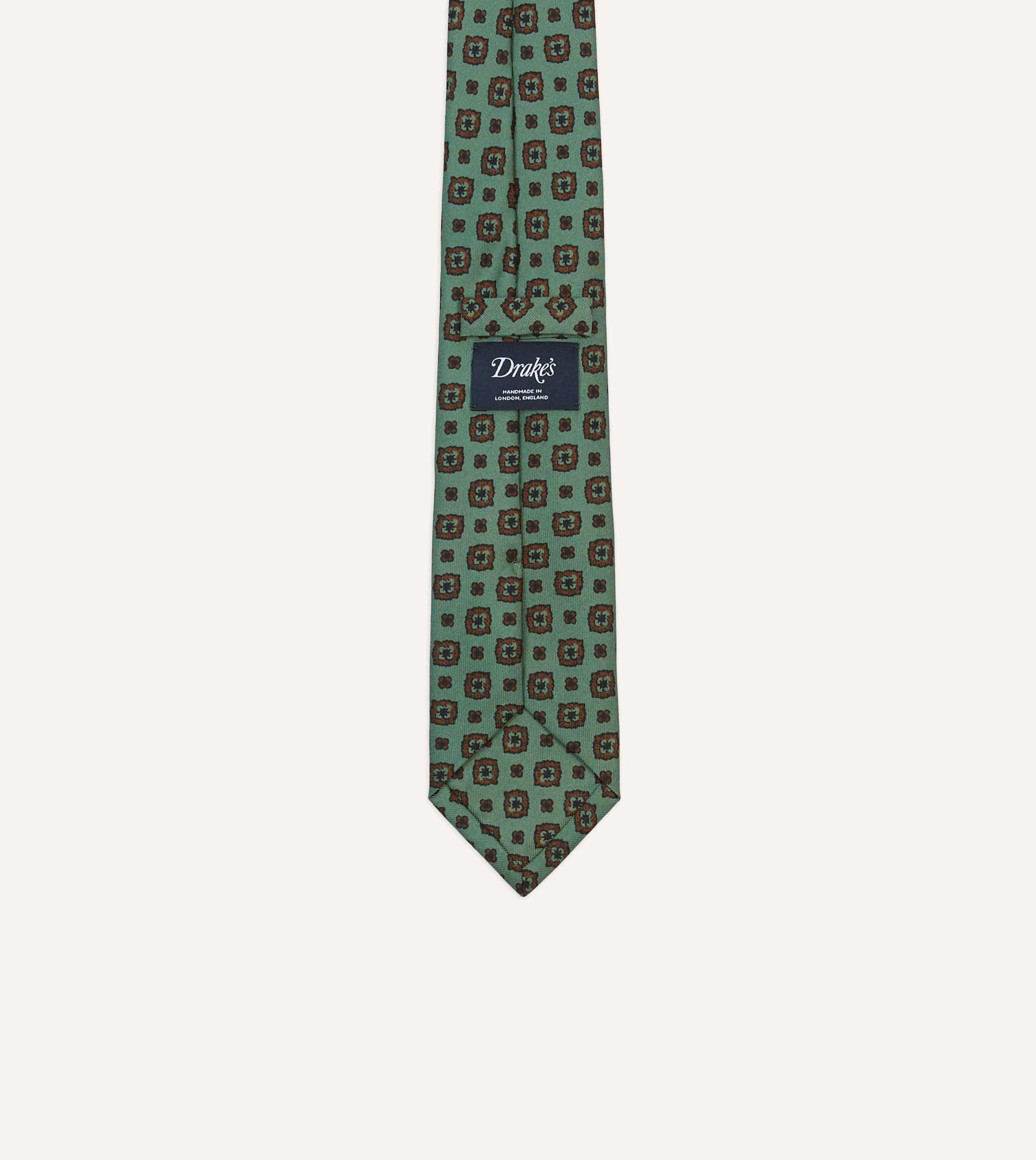 Green Flower Medallion Print Silk Self Tipped Tie sold by Drake's London product image thumbnail 4