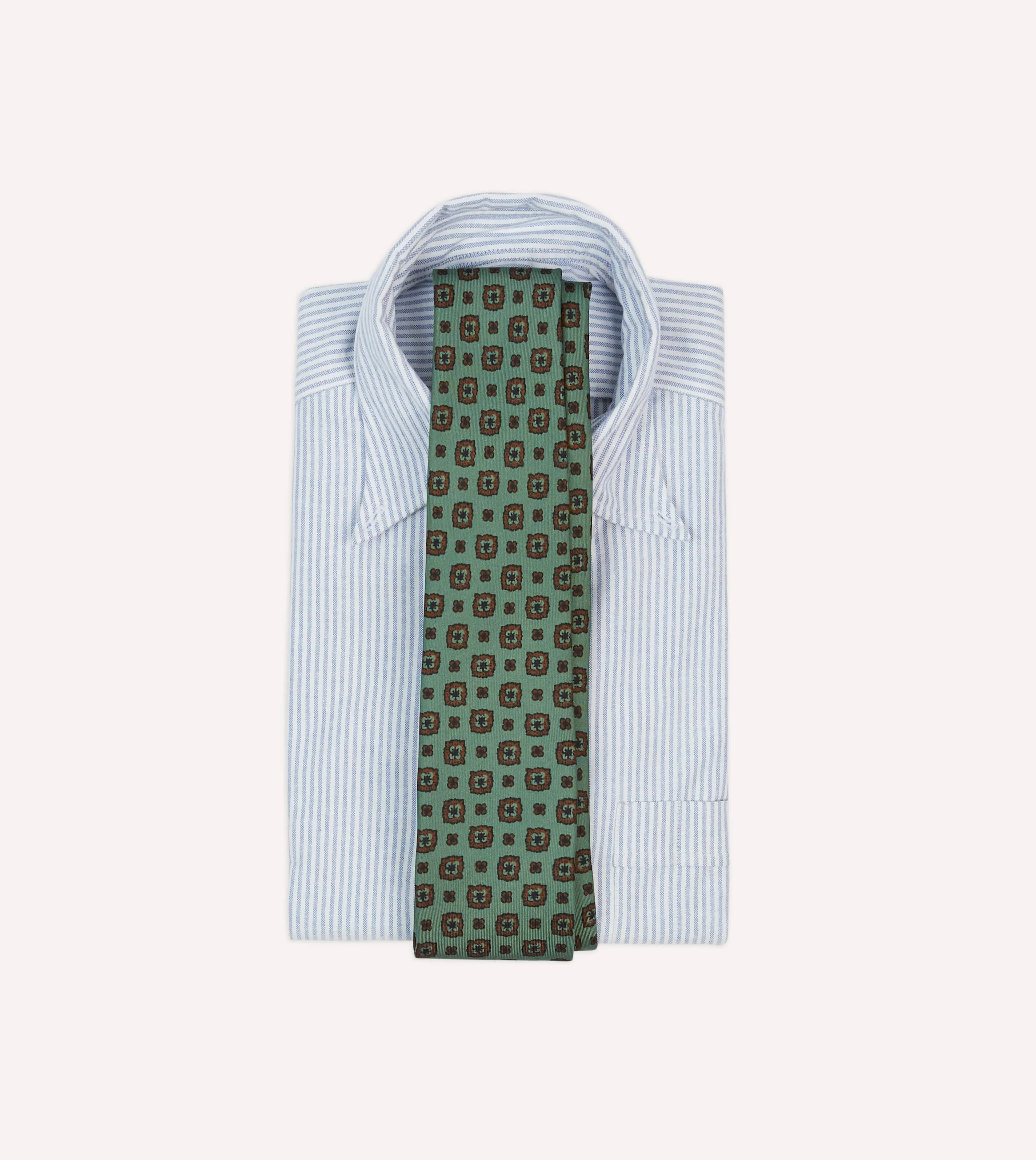 Green Flower Medallion Print Silk Self Tipped Tie sold by Drake's London product image thumbnail 2