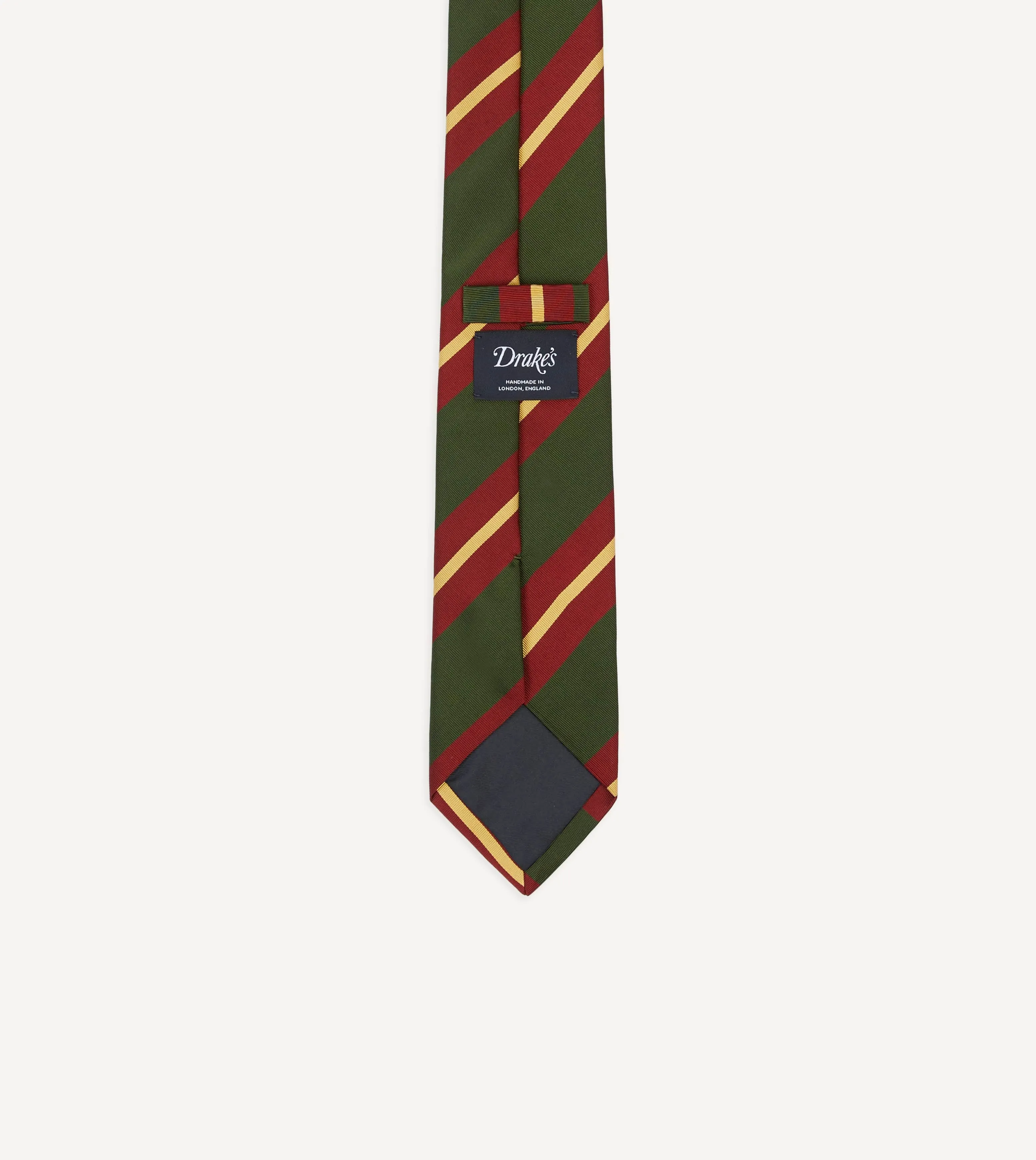 Green, Red and Gold Stripe Mogador Cotton-Silk Tipped Tie sold by Drake's London product image thumbnail 4