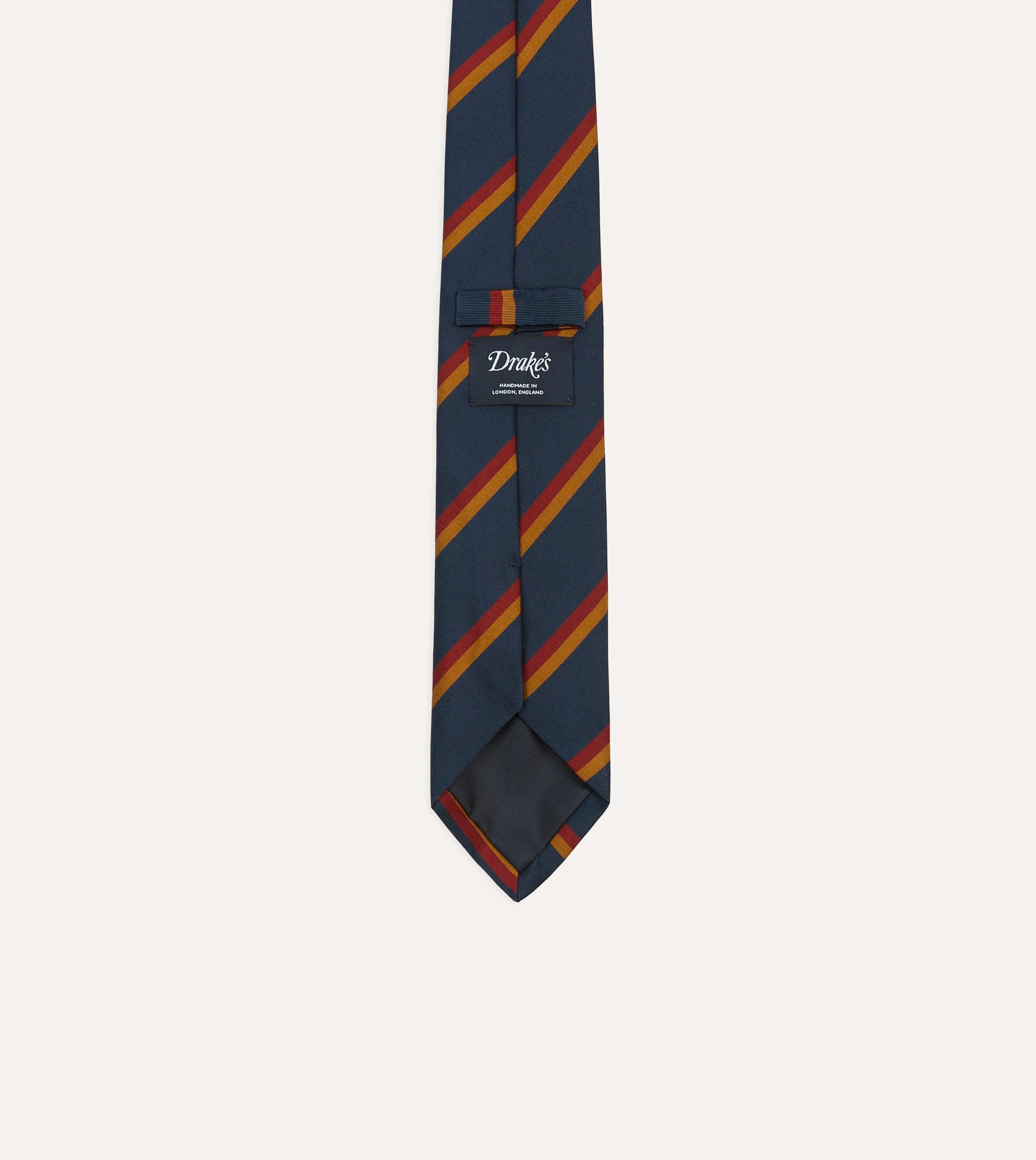 Navy, Red and Gold Stripe Mogador Cotton-Silk Tipped Tie sold by Drake's London product image thumbnail 4