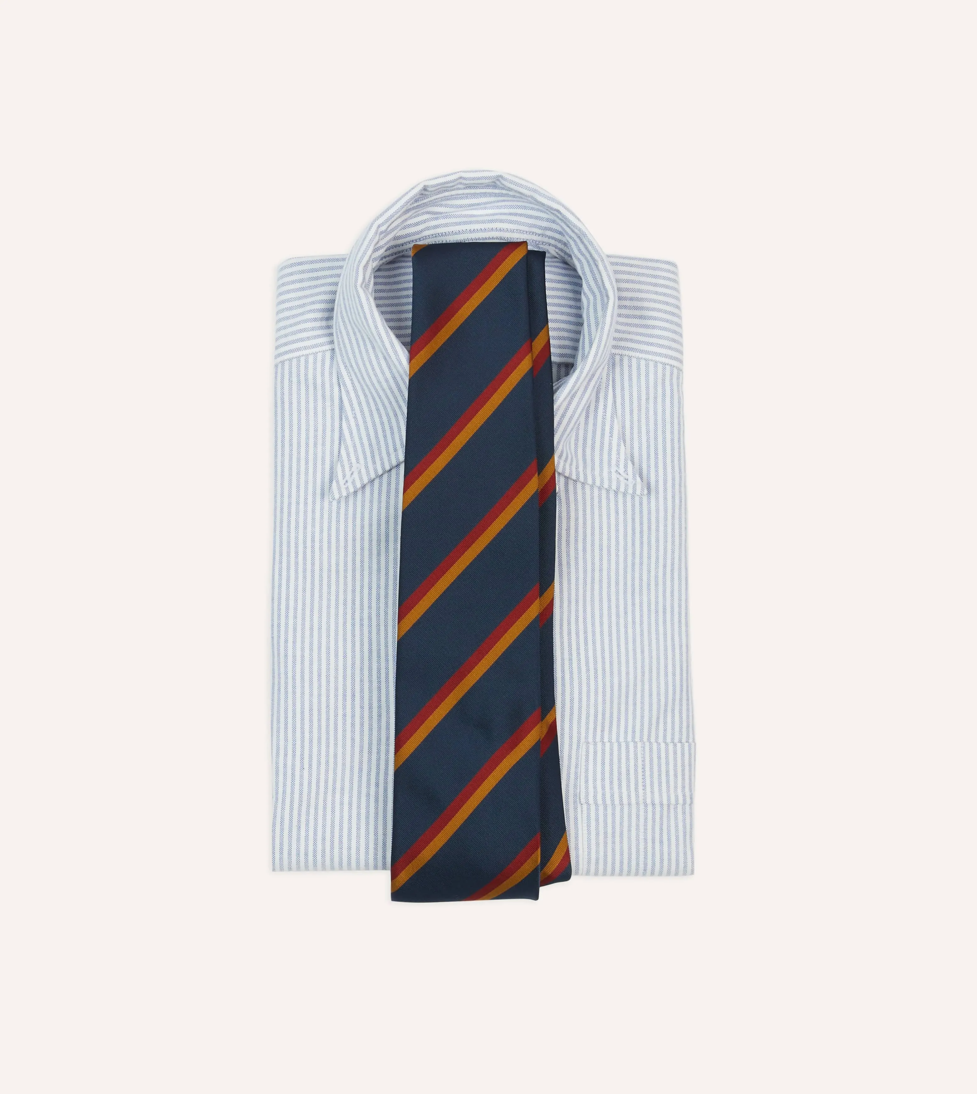 Navy, Red and Gold Stripe Mogador Cotton-Silk Tipped Tie sold by Drake's London product image thumbnail 2