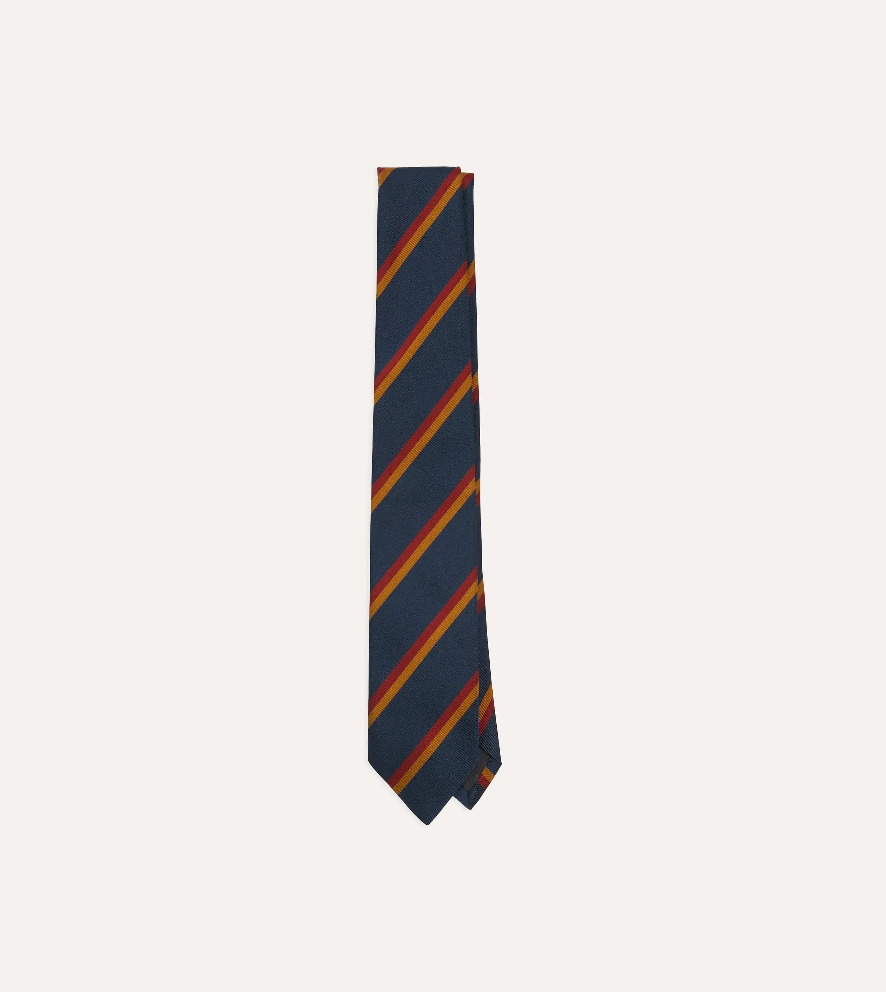 Navy, Red and Gold Stripe Mogador Cotton-Silk Tipped Tie sold by Drake's London