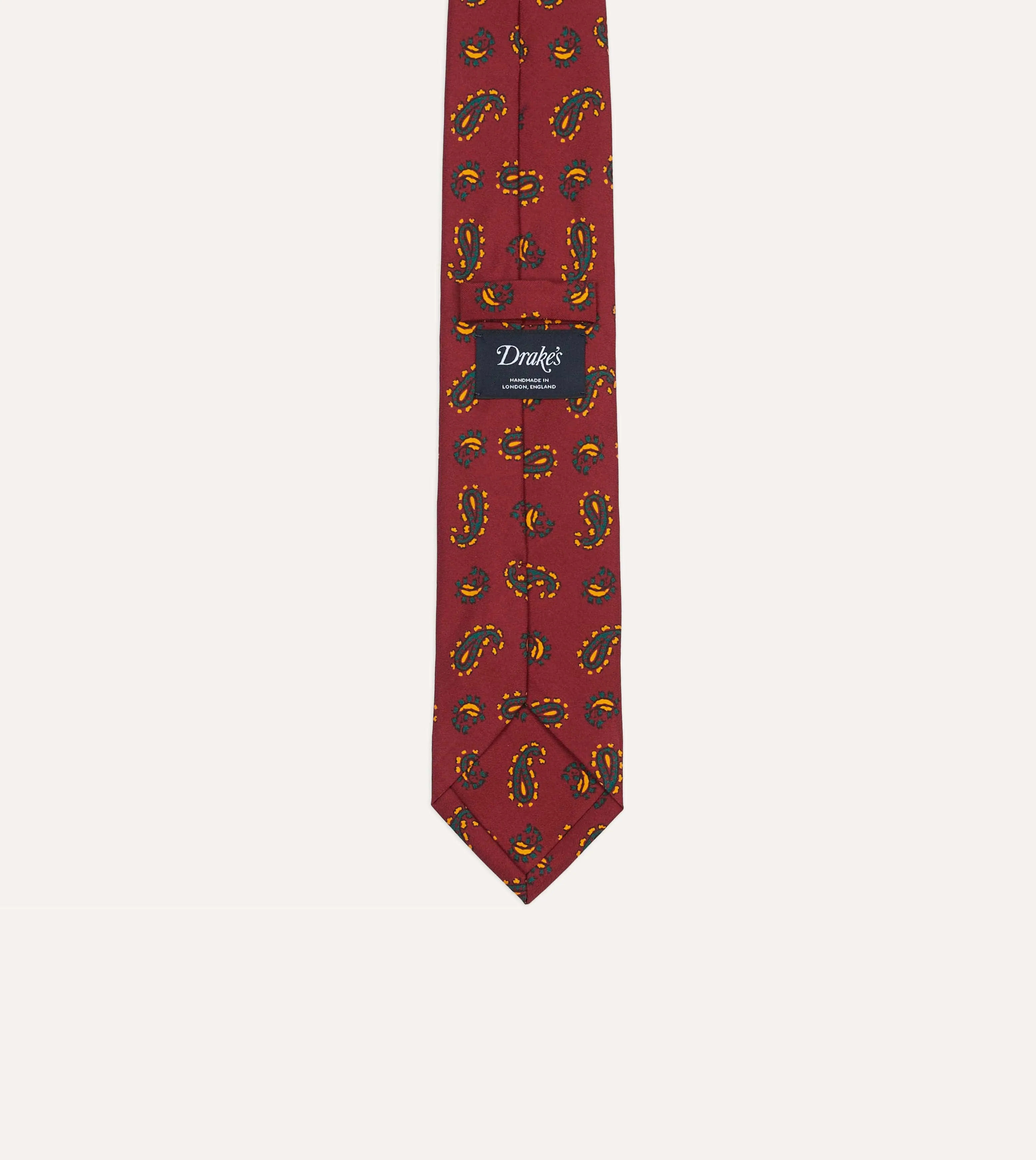 Red Paisley Print Silk Self Tipped Tie sold by Drake's London product image thumbnail 4