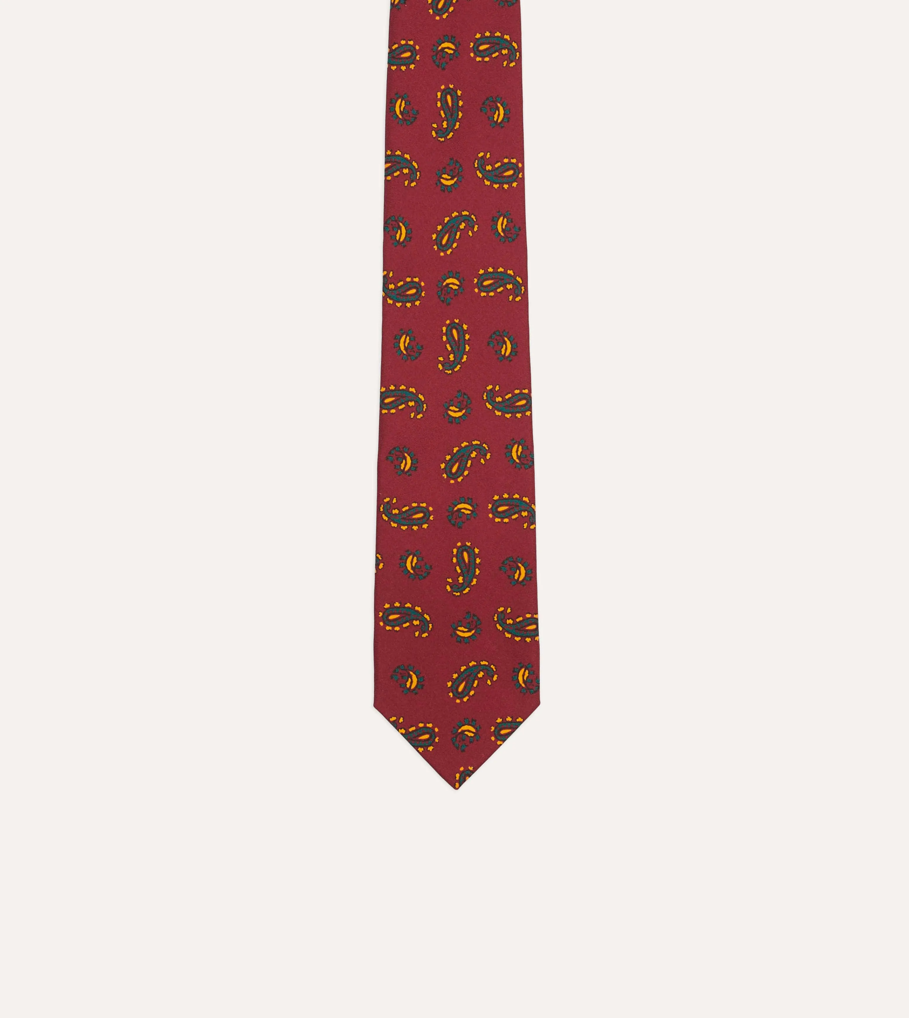 Red Paisley Print Silk Self Tipped Tie sold by Drake's London product image thumbnail 3