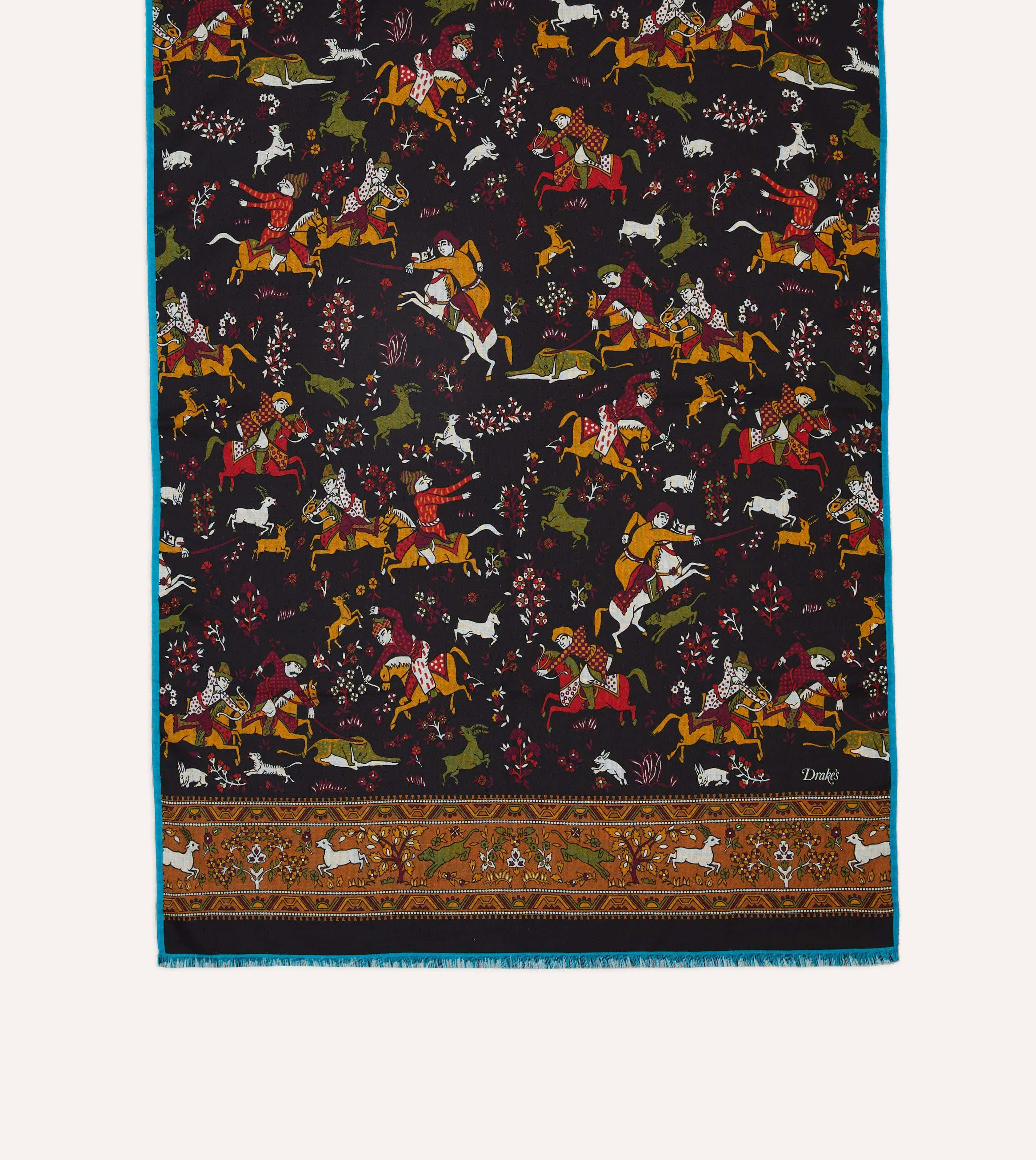 Black Mughal Archer Print Wool Silk Scarf sold by Drake's London product image thumbnail 3