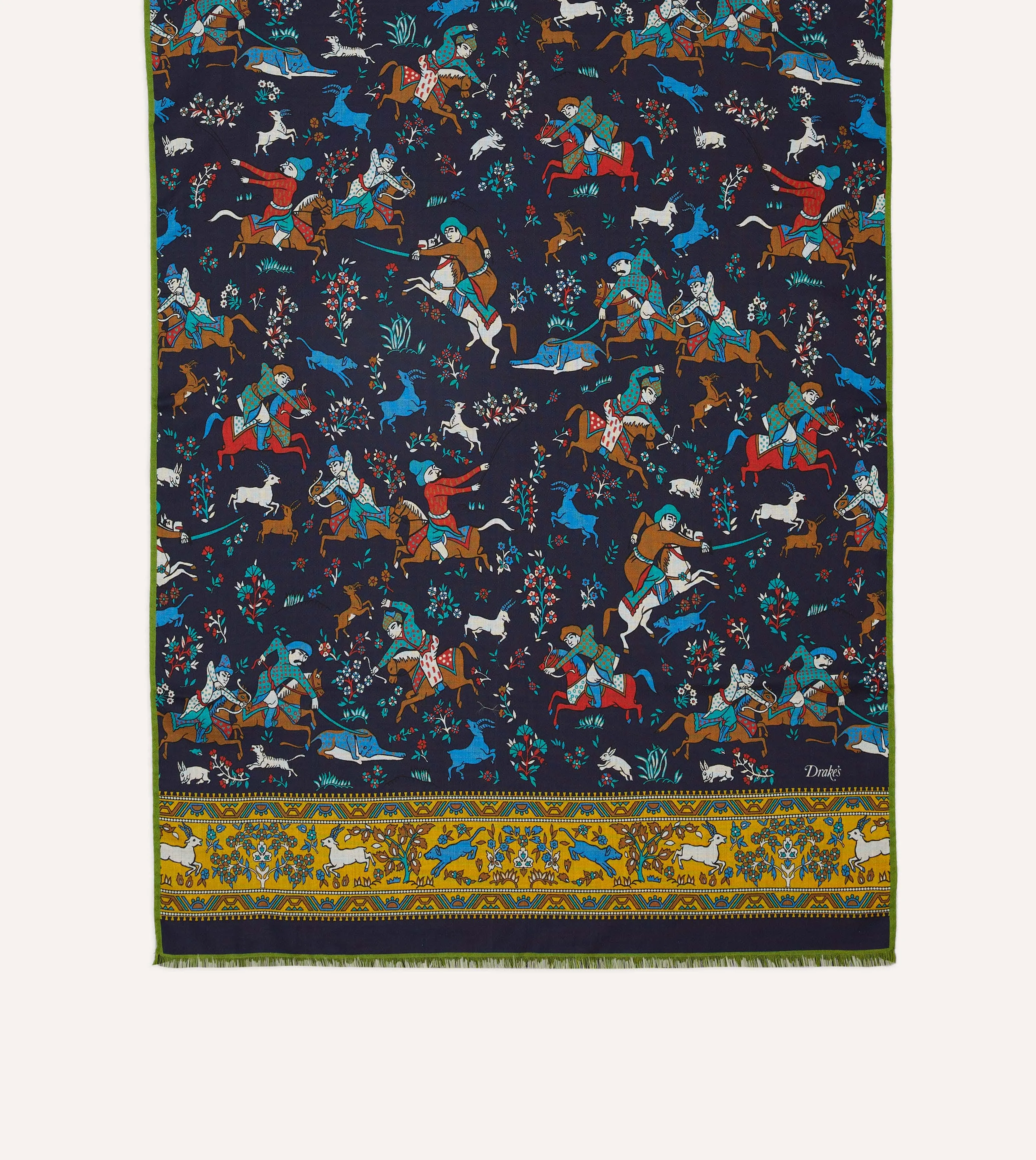 Navy Mughal Archer Print Wool Silk Scarf sold by Drake's London product image thumbnail 3