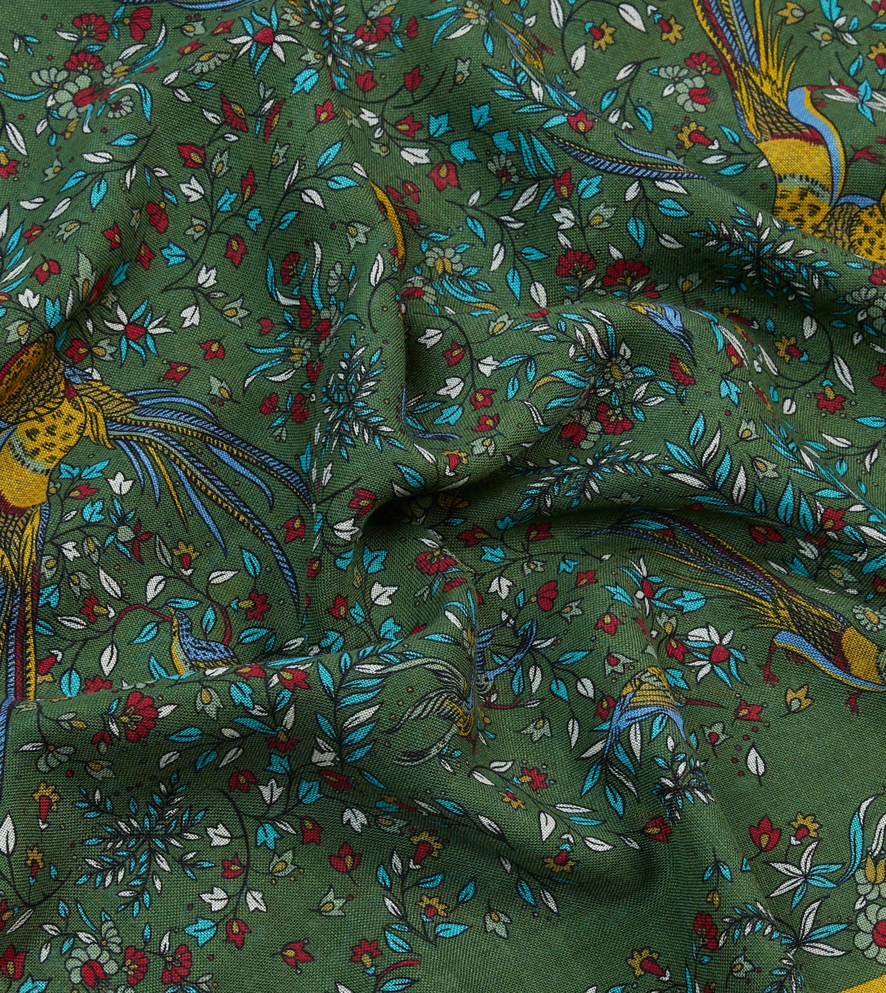 Green Birds of Paradise Print Tubular Wool Silk Scarf sold by Drake's London product image thumbnail 2