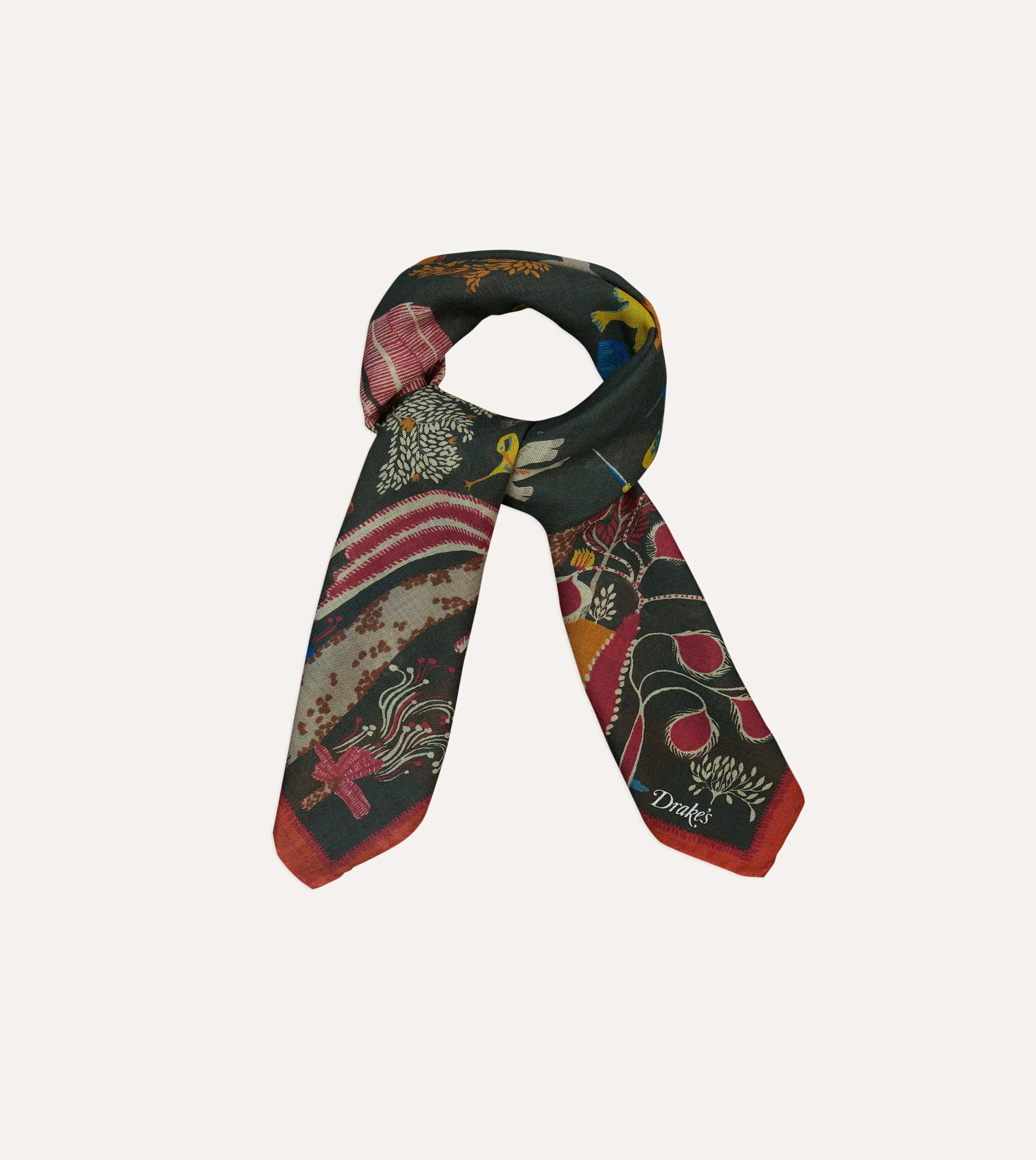 Green Palm Print Wool-Silk Bandana sold by Drake's London product image thumbnail 5