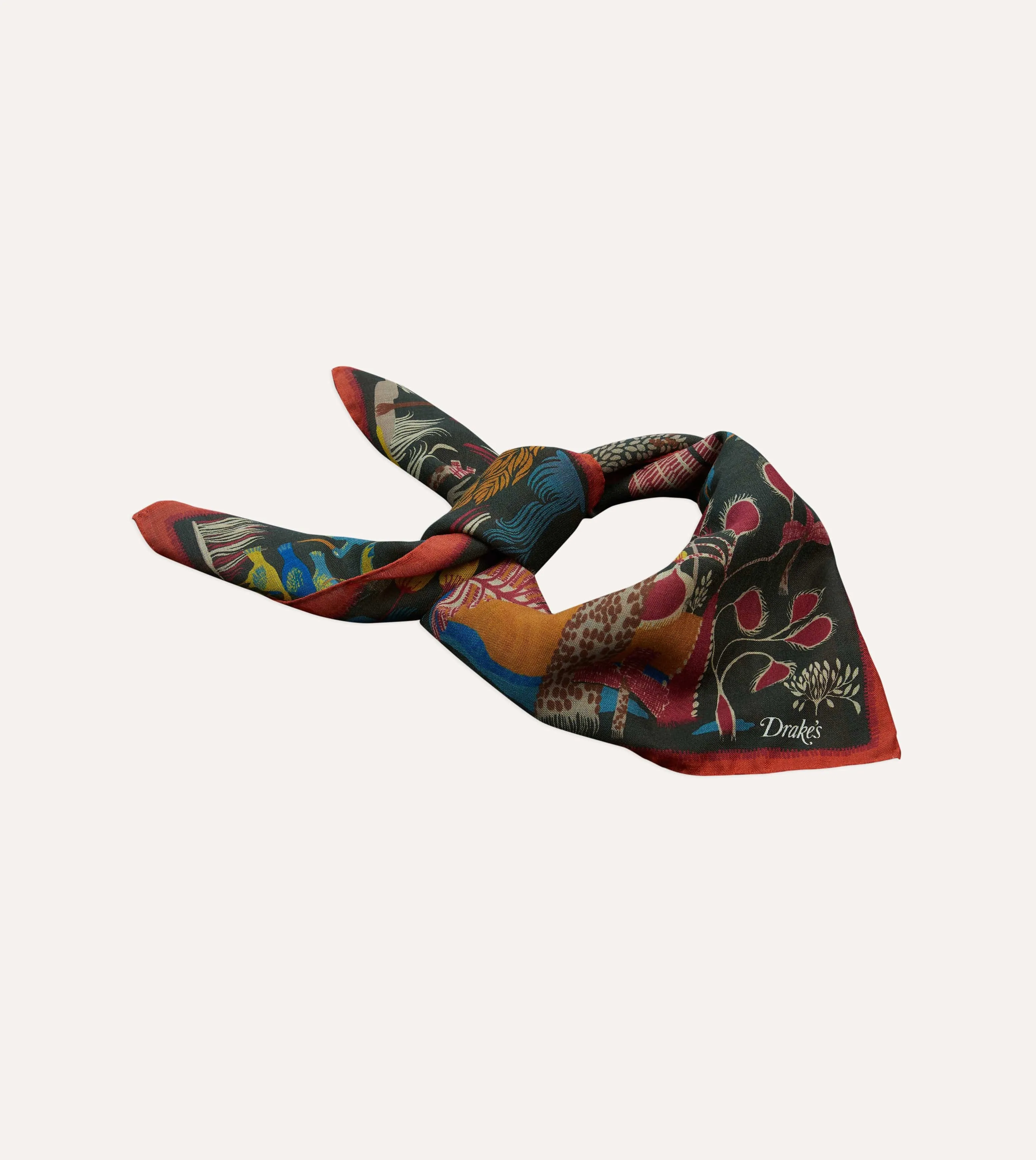 Green Palm Print Wool-Silk Bandana sold by Drake's London product image thumbnail 4