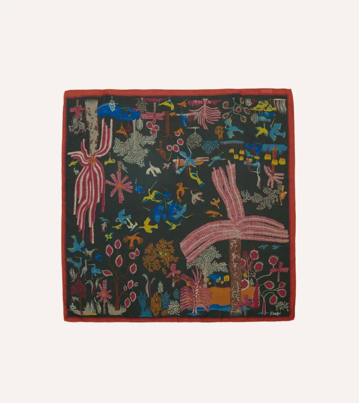 Green Palm Print Wool-Silk Bandana sold by Drake's London