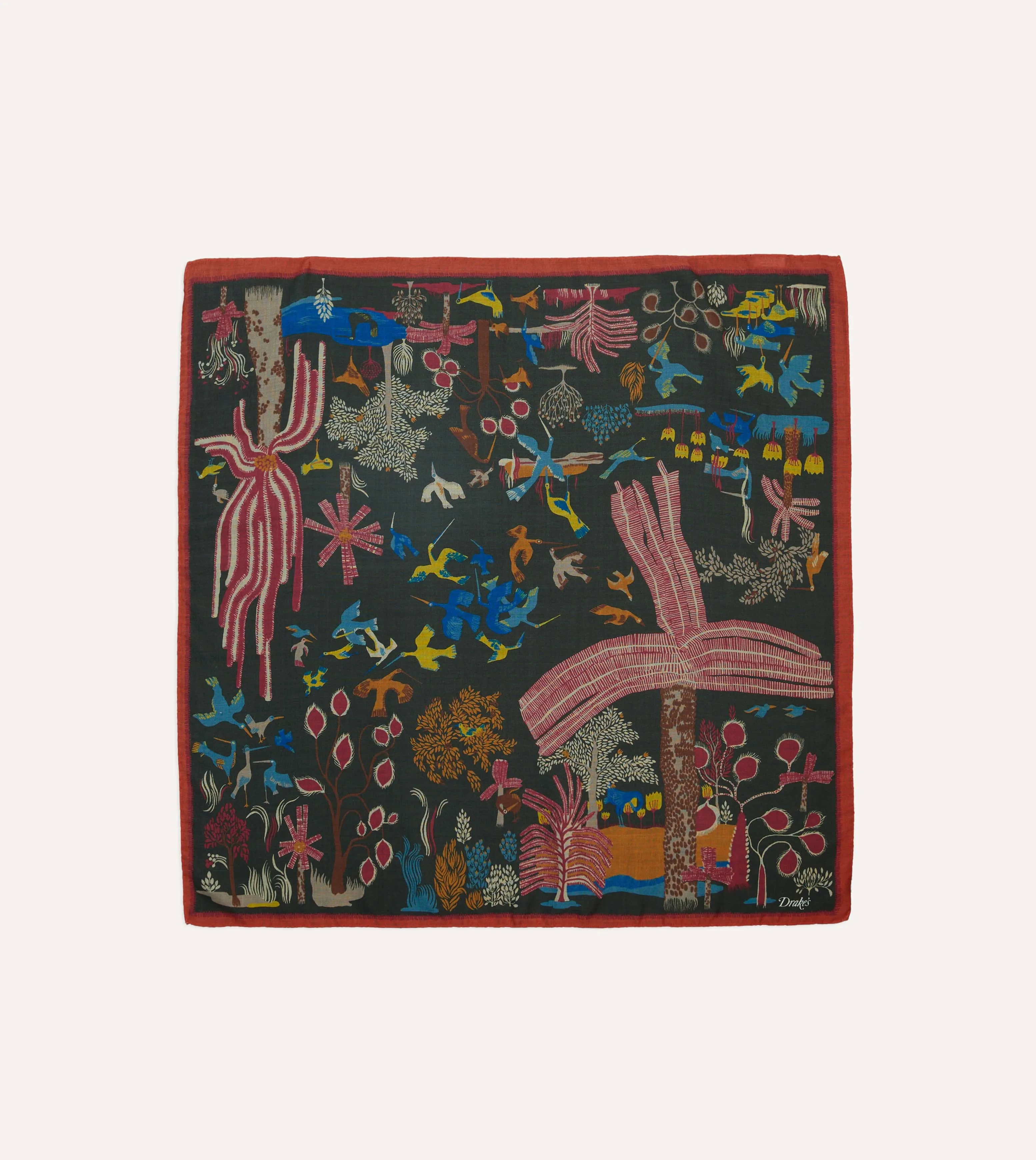 Green Palm Print Wool-Silk Bandana sold by Drake's London