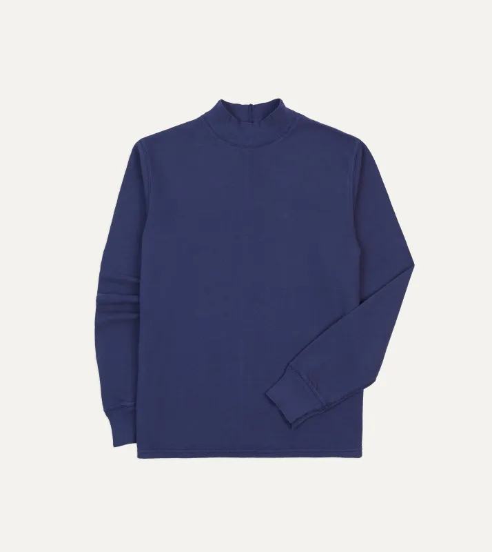 Navy Cotton Long-Sleeve Mock Neck Hiking T-Shirt sold by Drake's London