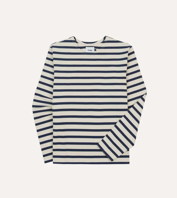 Ecru and Navy Breton Long Sleeve T-Shirt sold by Drake's London