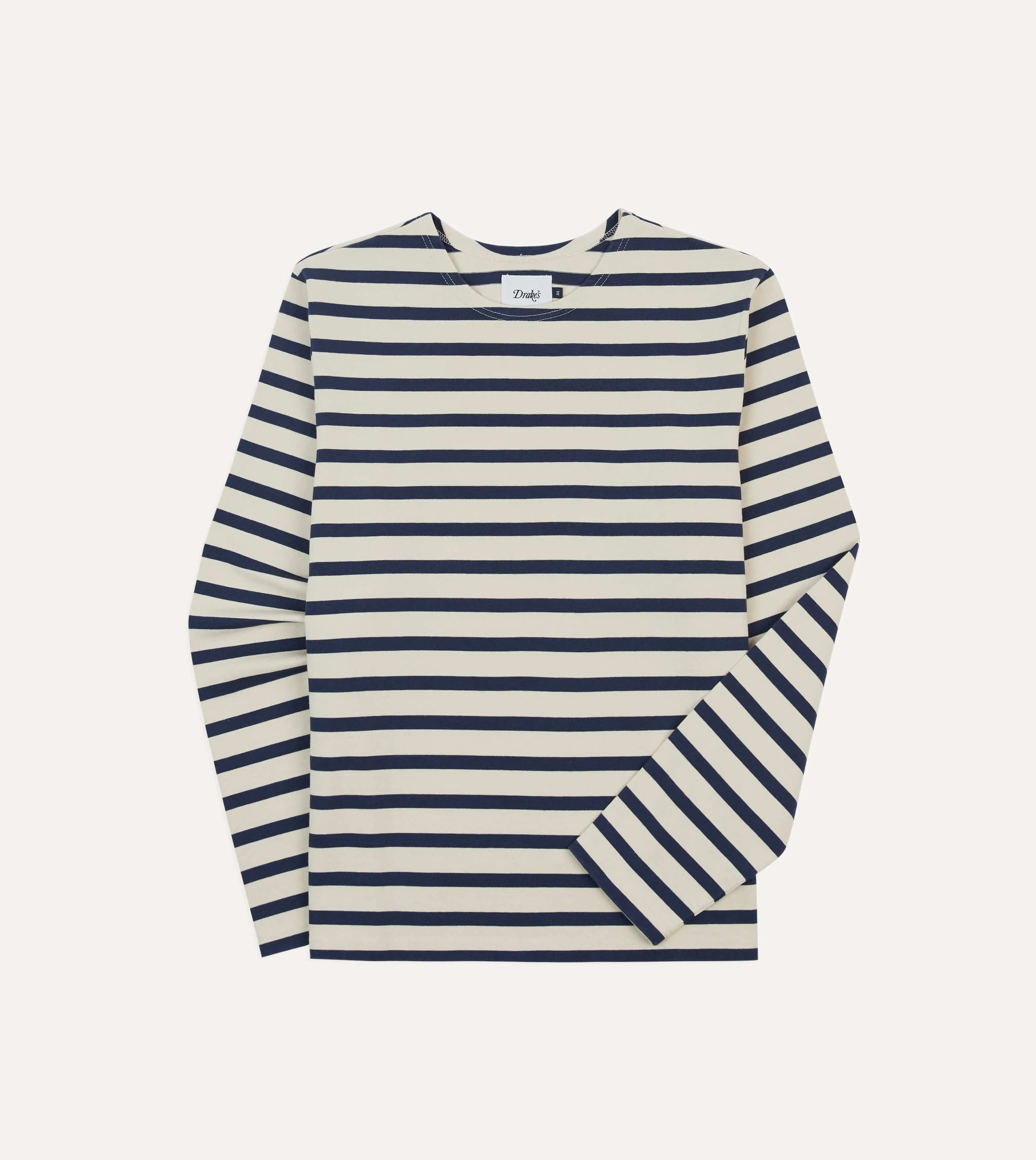 Ecru and Navy Breton Long Sleeve T-Shirt sold by Drake's London