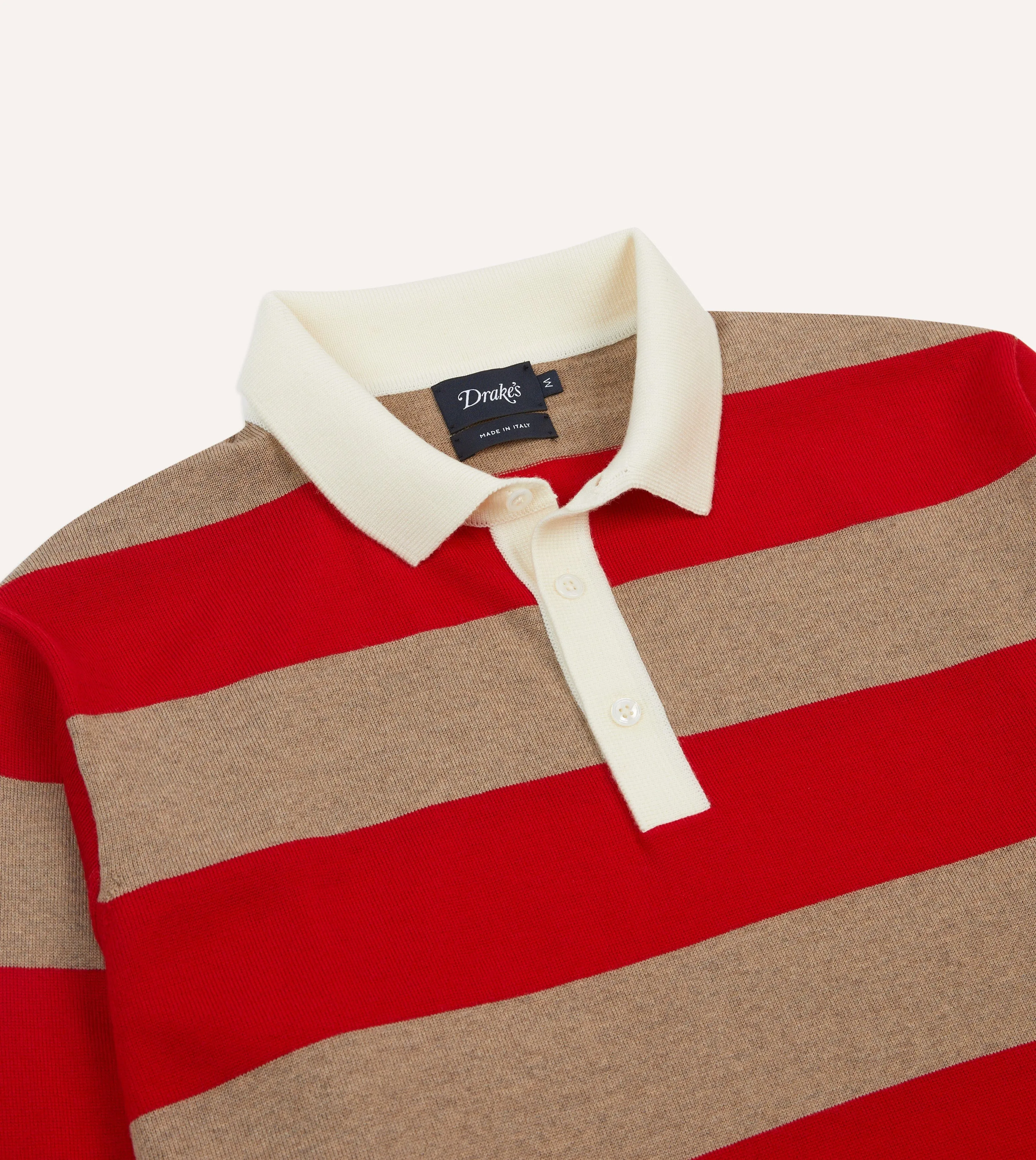 Red and Tan Block Stripe Knitted Rugby Shirt sold by Drake's London product image thumbnail 3