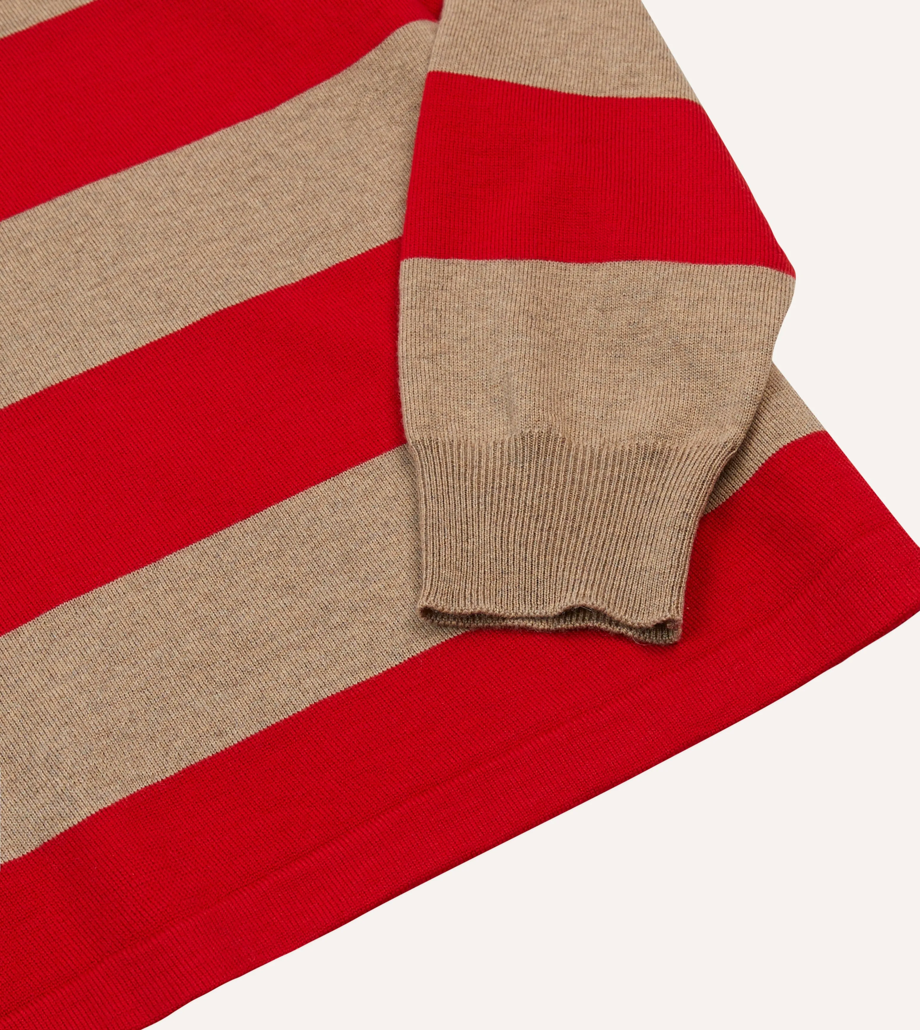 Red and Tan Block Stripe Knitted Rugby Shirt sold by Drake's London product image thumbnail 4