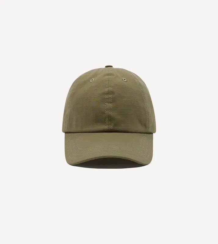Khaki Green Ripstop Cotton Baseball Cap sold by Drake's London