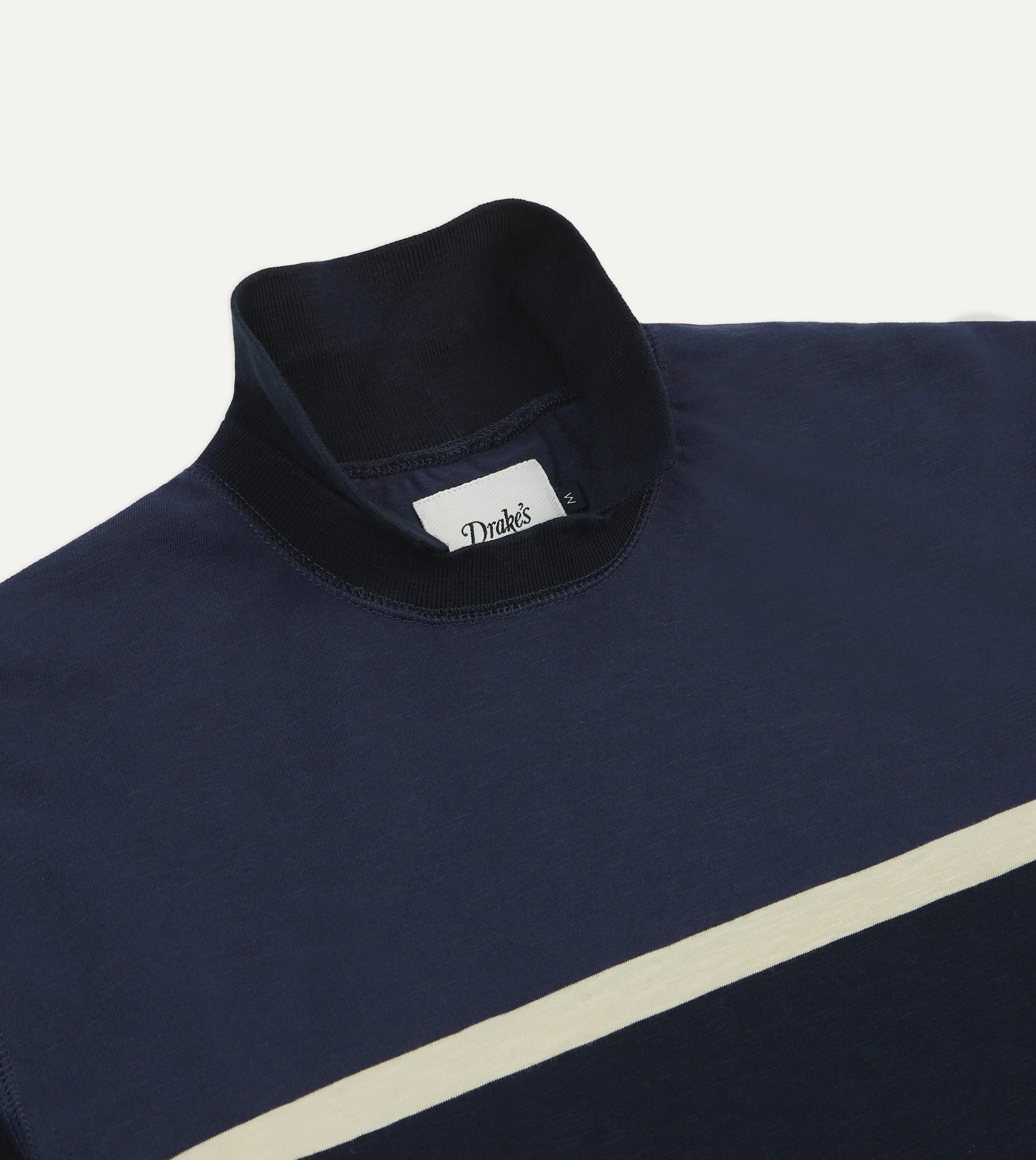 Navy and Ecru Stripe Mock Collar Long-Sleeve Jersey sold by Drake's London product image thumbnail 4