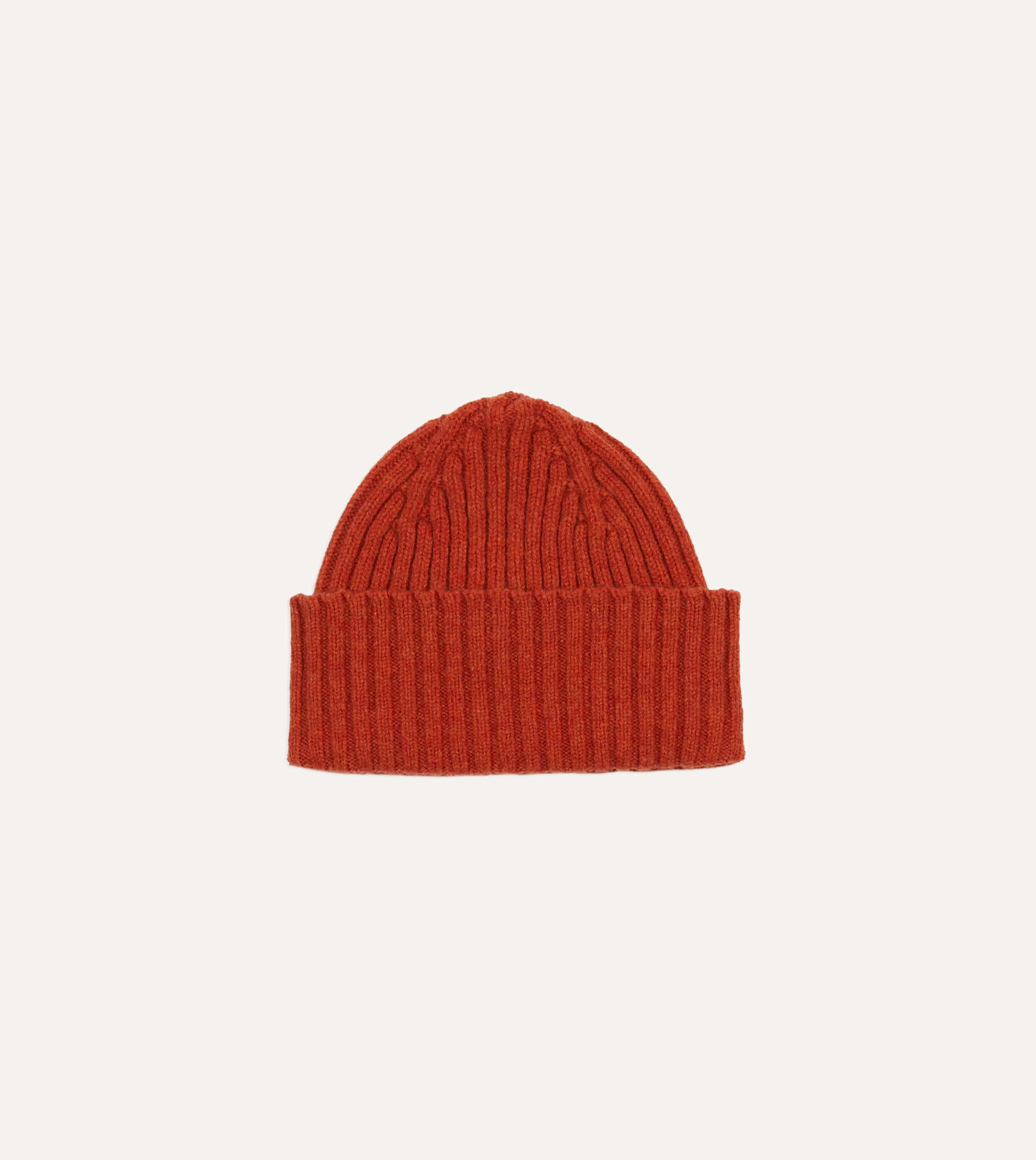 Rust Lambswool Ribbed Knit Cap sold by Drake's London