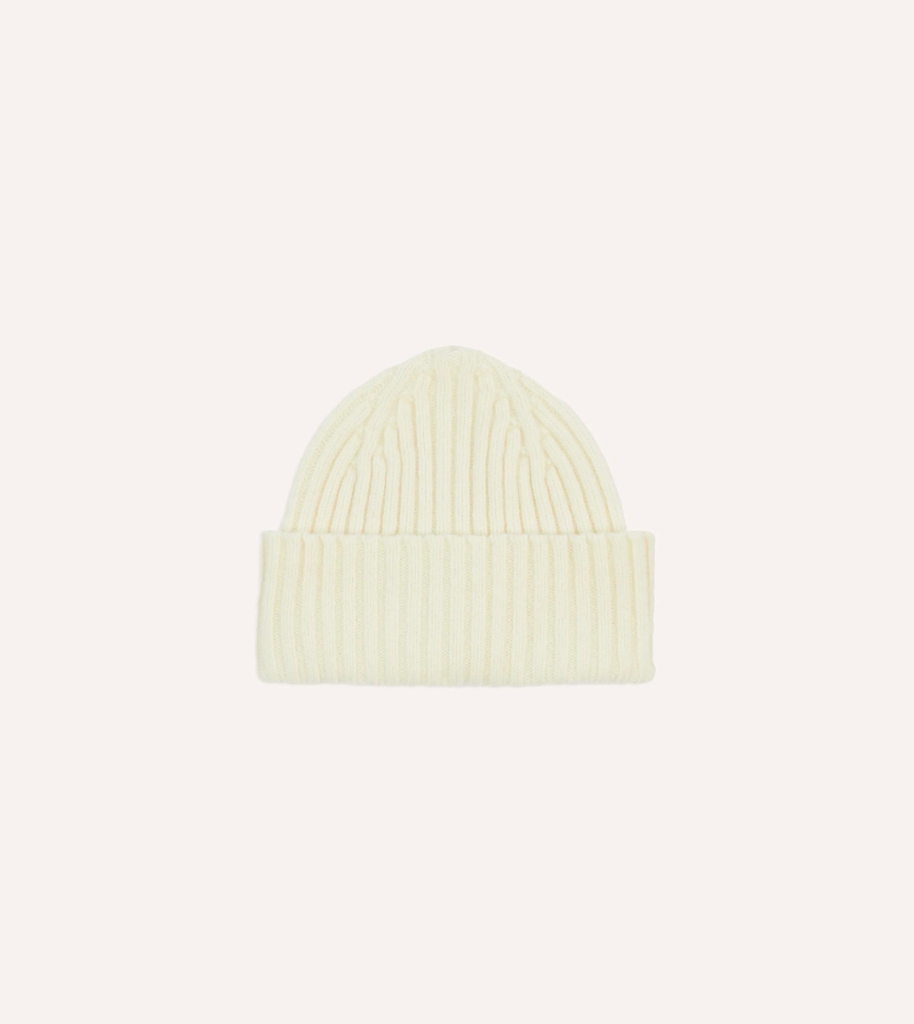 Ecru Lambswool Ribbed Knit Cap sold by Drake's London