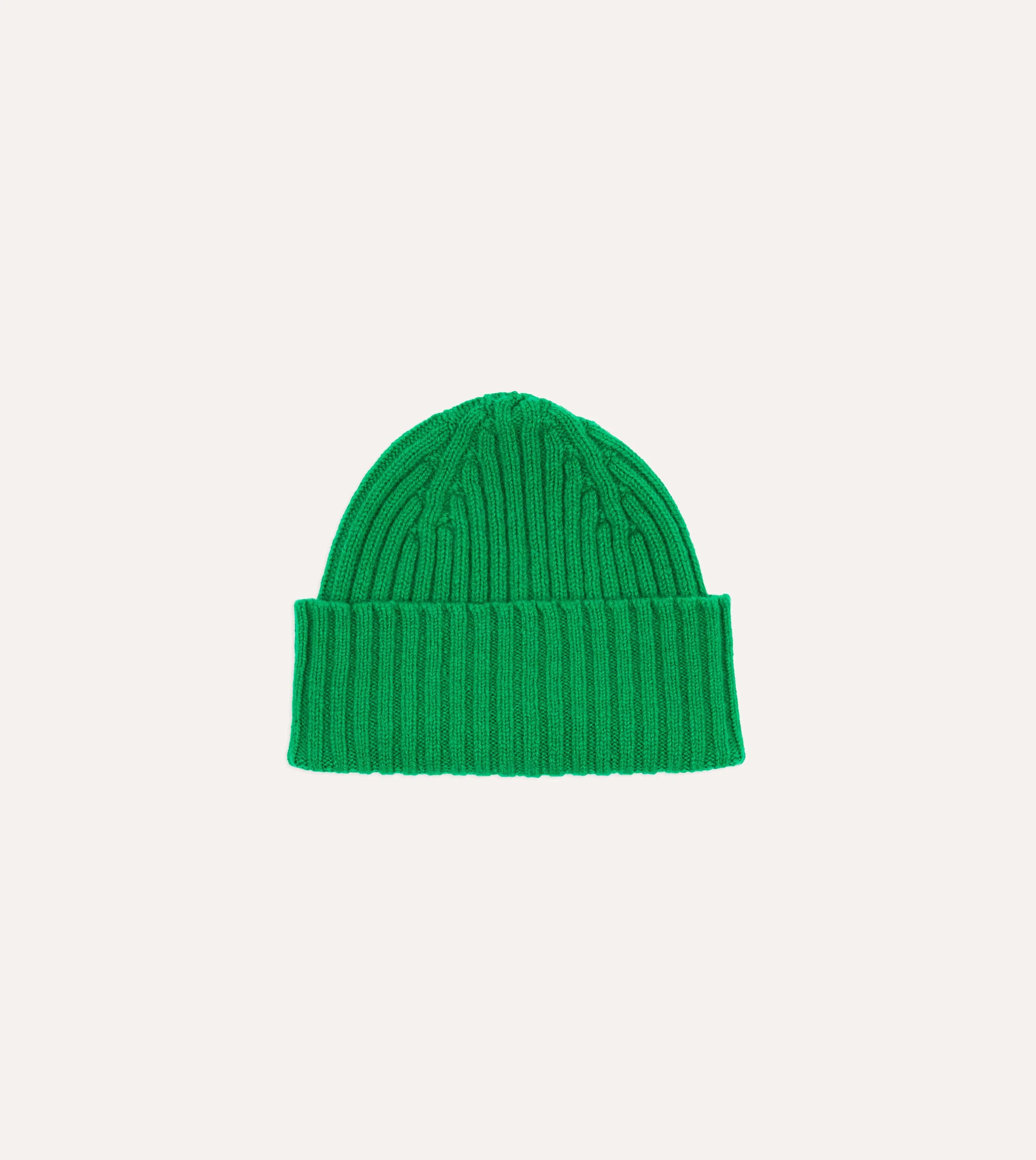 Bright Green Lambswool Ribbed Knit Cap sold by Drake's London