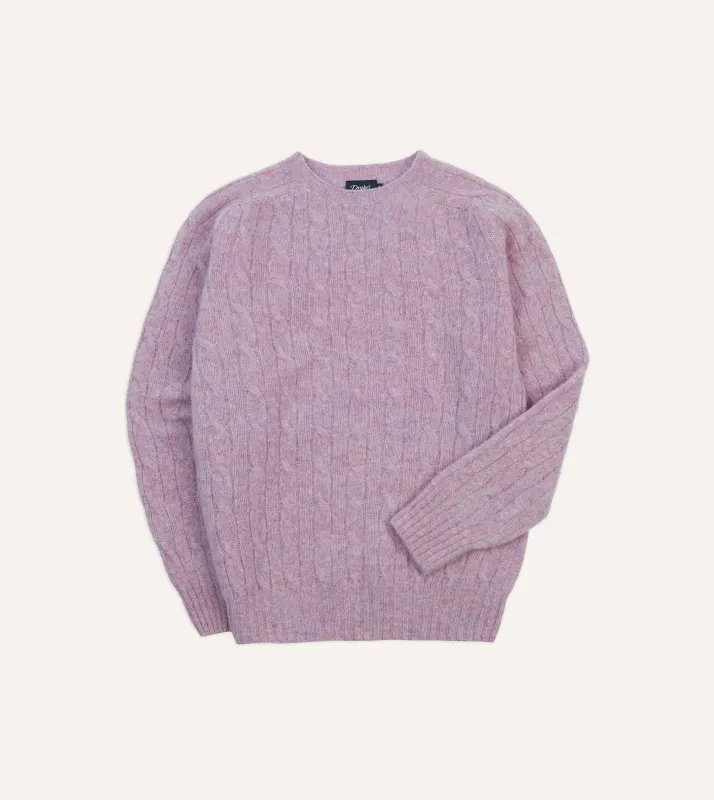 Lilac Brushed Cable Knit Shetland Crew Neck Jumper sold by Drake's London