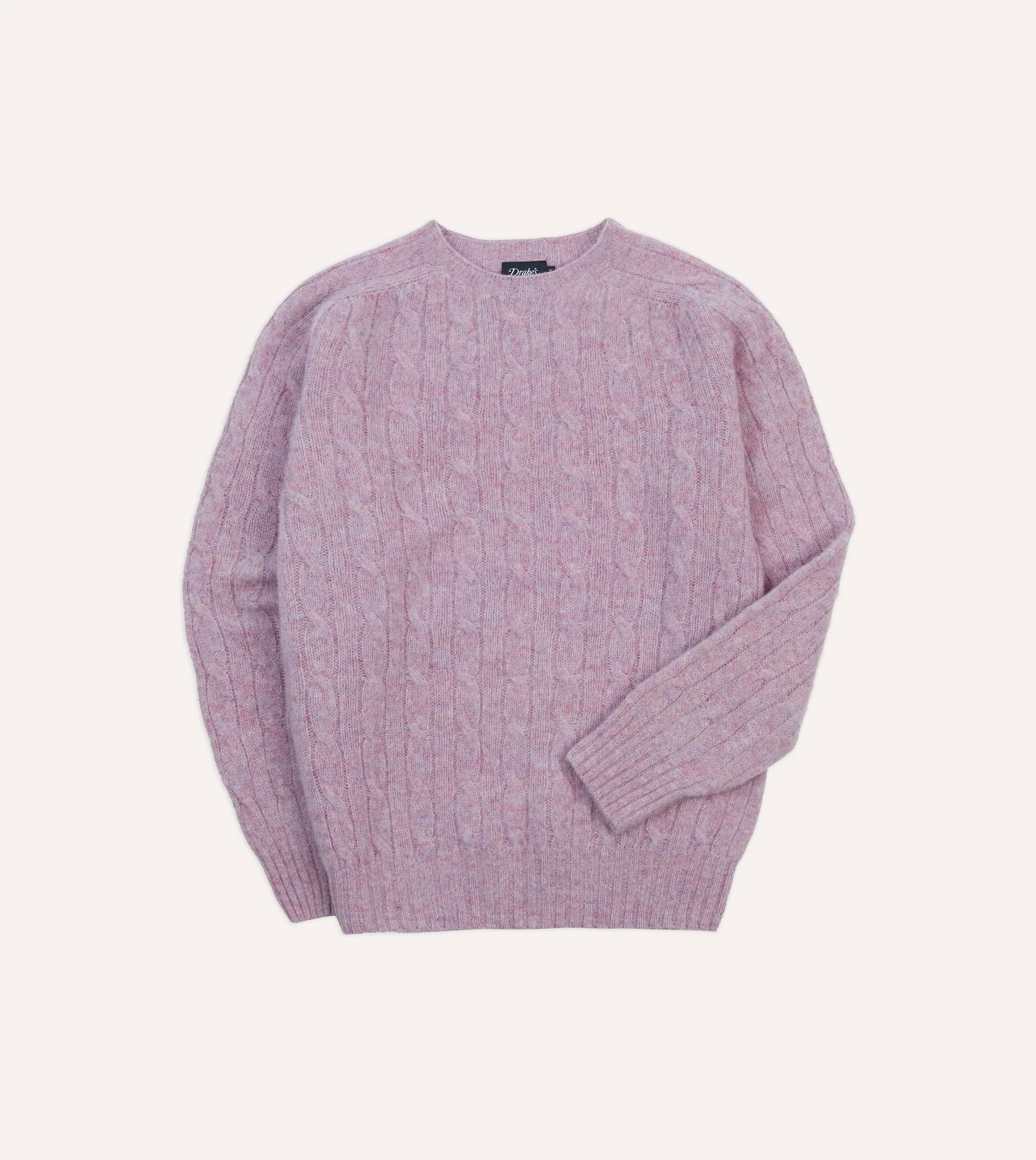 Lilac Brushed Cable Knit Shetland Crew Neck Jumper sold by Drake's London
