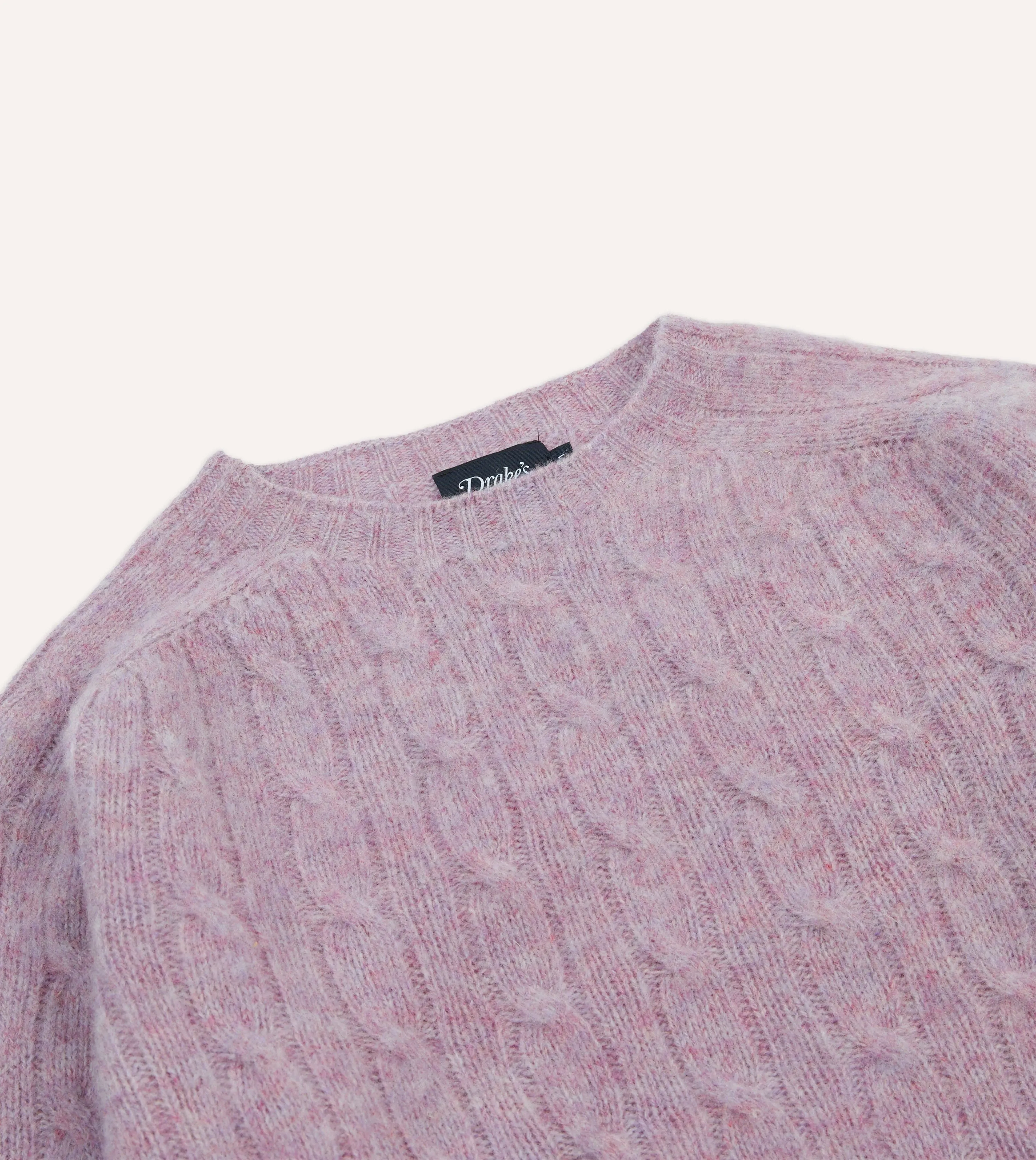 Lilac Brushed Cable Knit Shetland Crew Neck Jumper sold by Drake's London product image thumbnail 3