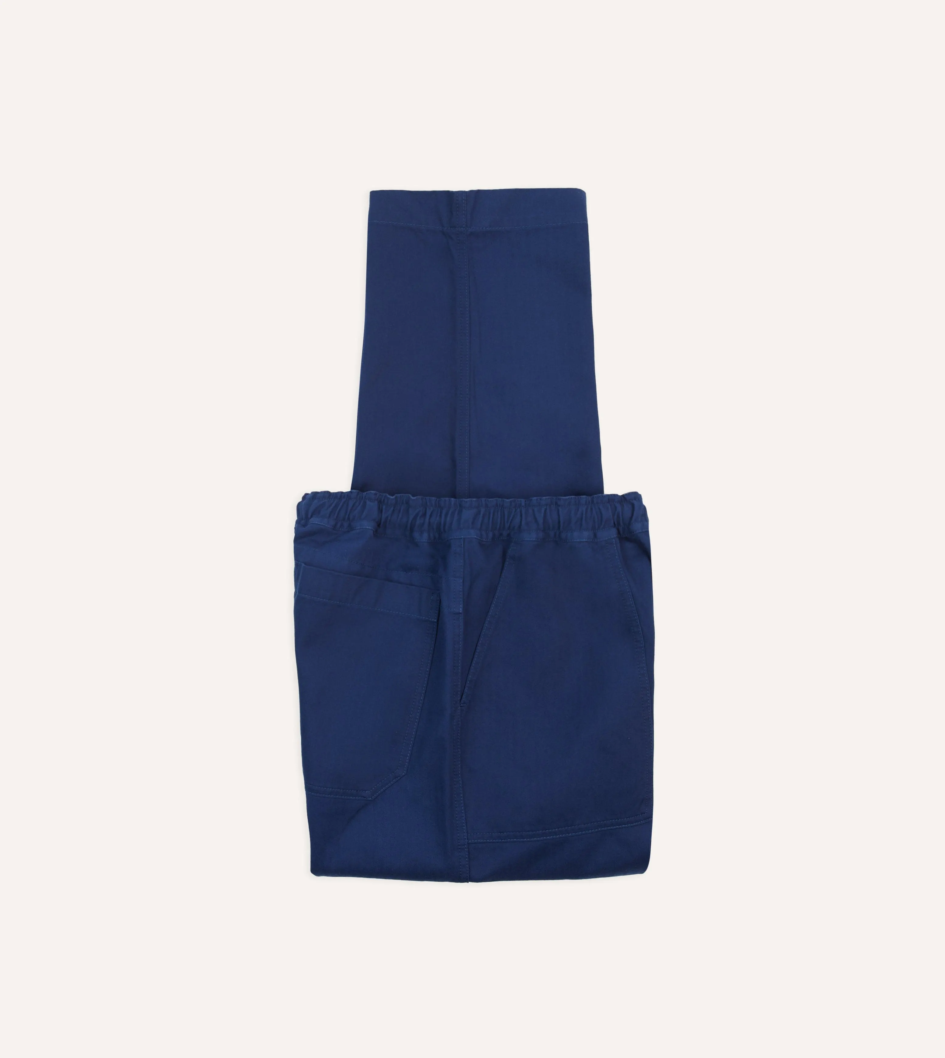 Navy Herringbone Twill Cotton Drawstring Trousers sold by Drake's London