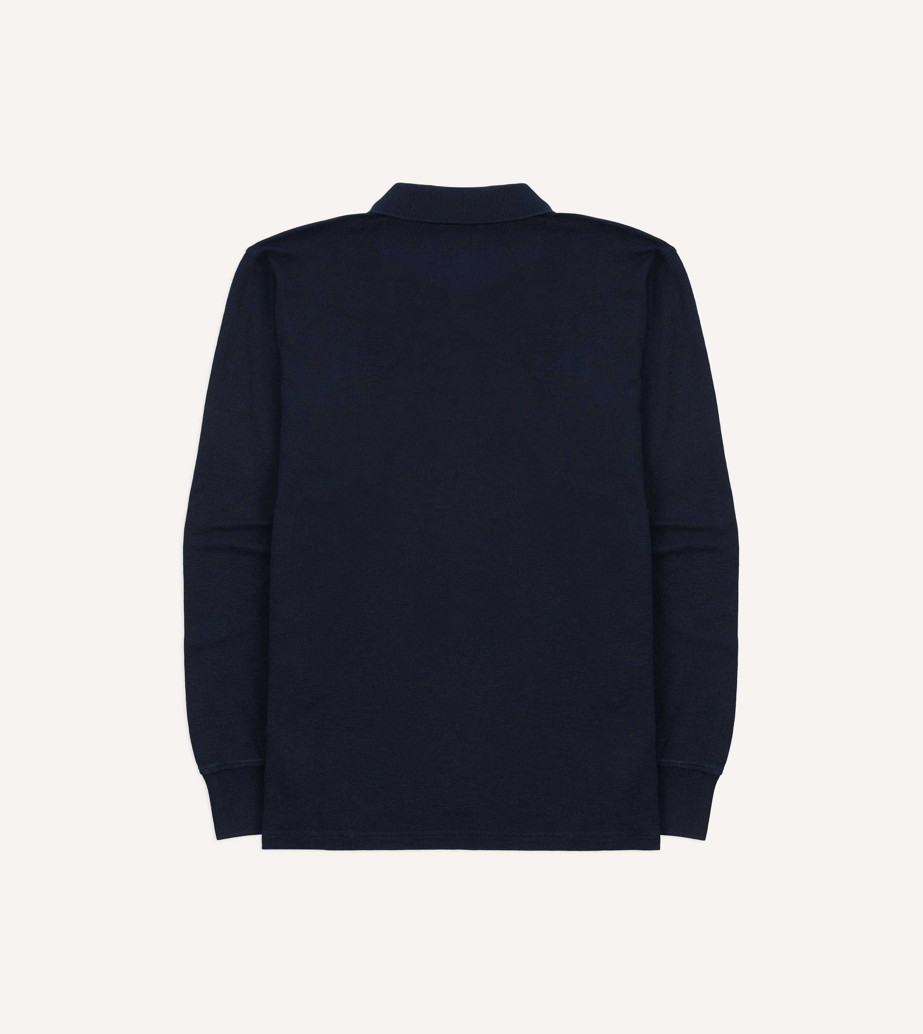 Navy Pique Cotton Long-Sleeve Polo Shirt sold by Drake's London product image thumbnail 5