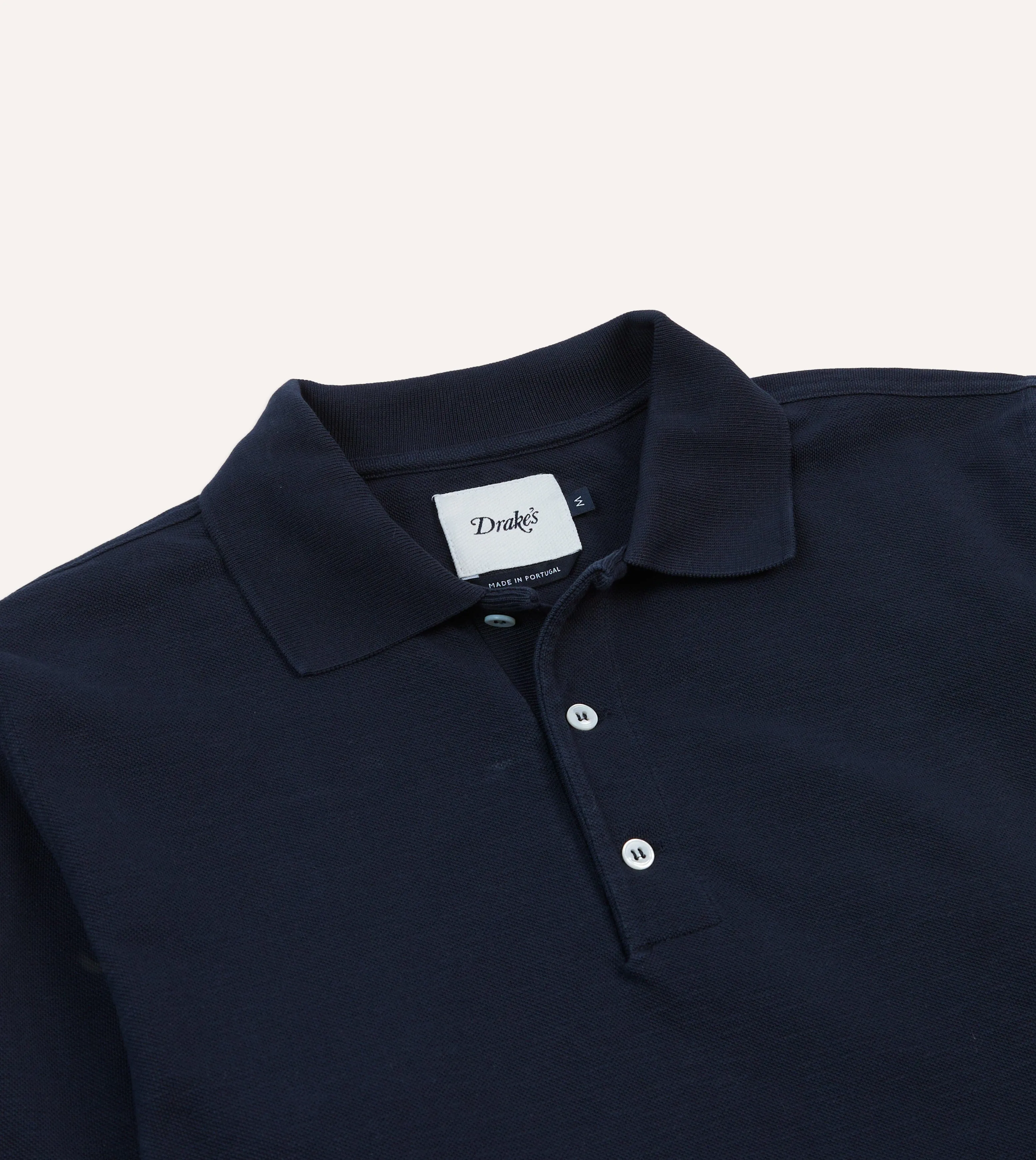 Navy Pique Cotton Long-Sleeve Polo Shirt sold by Drake's London product image thumbnail 3