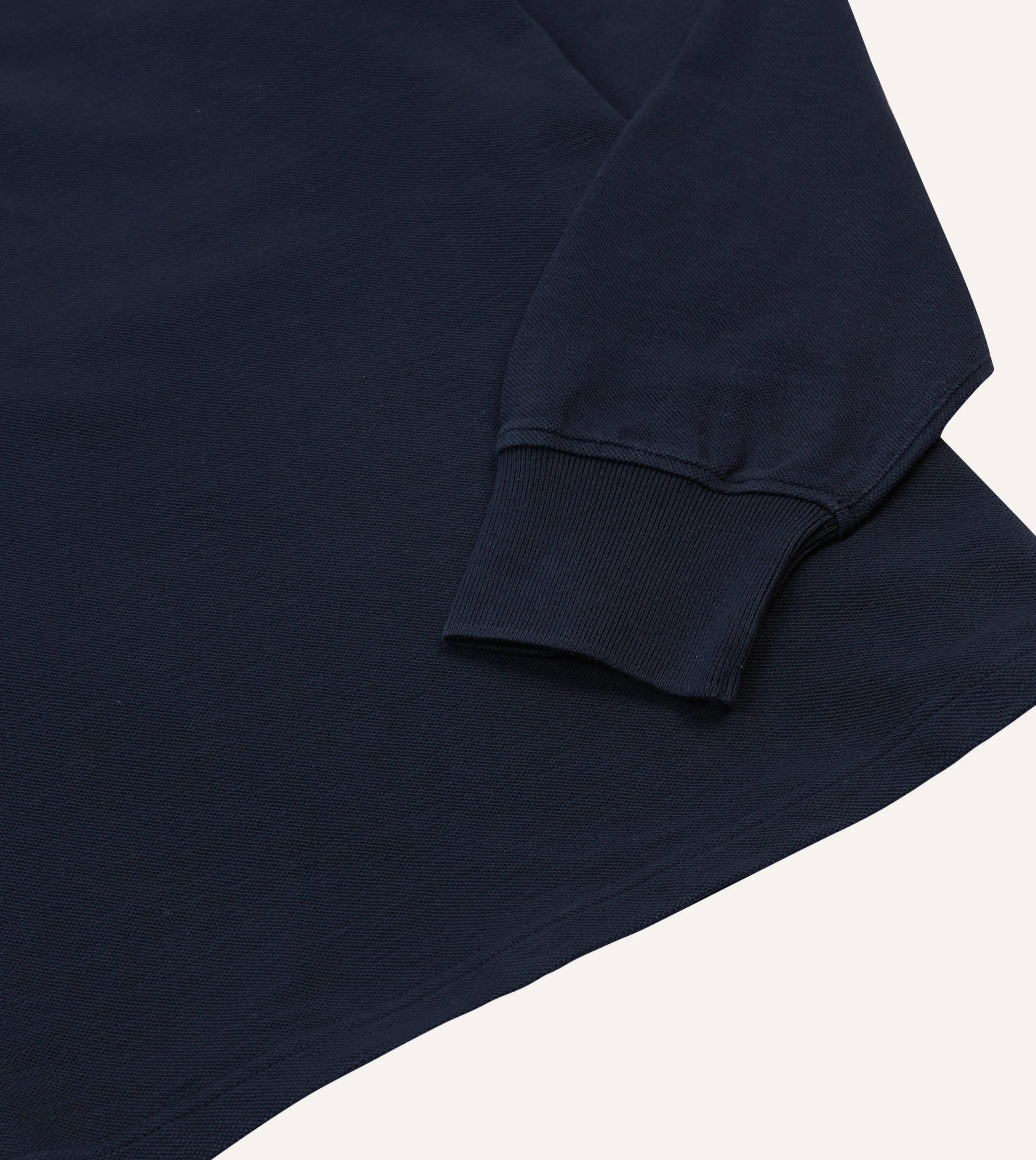 Navy Pique Cotton Long-Sleeve Polo Shirt sold by Drake's London product image thumbnail 4