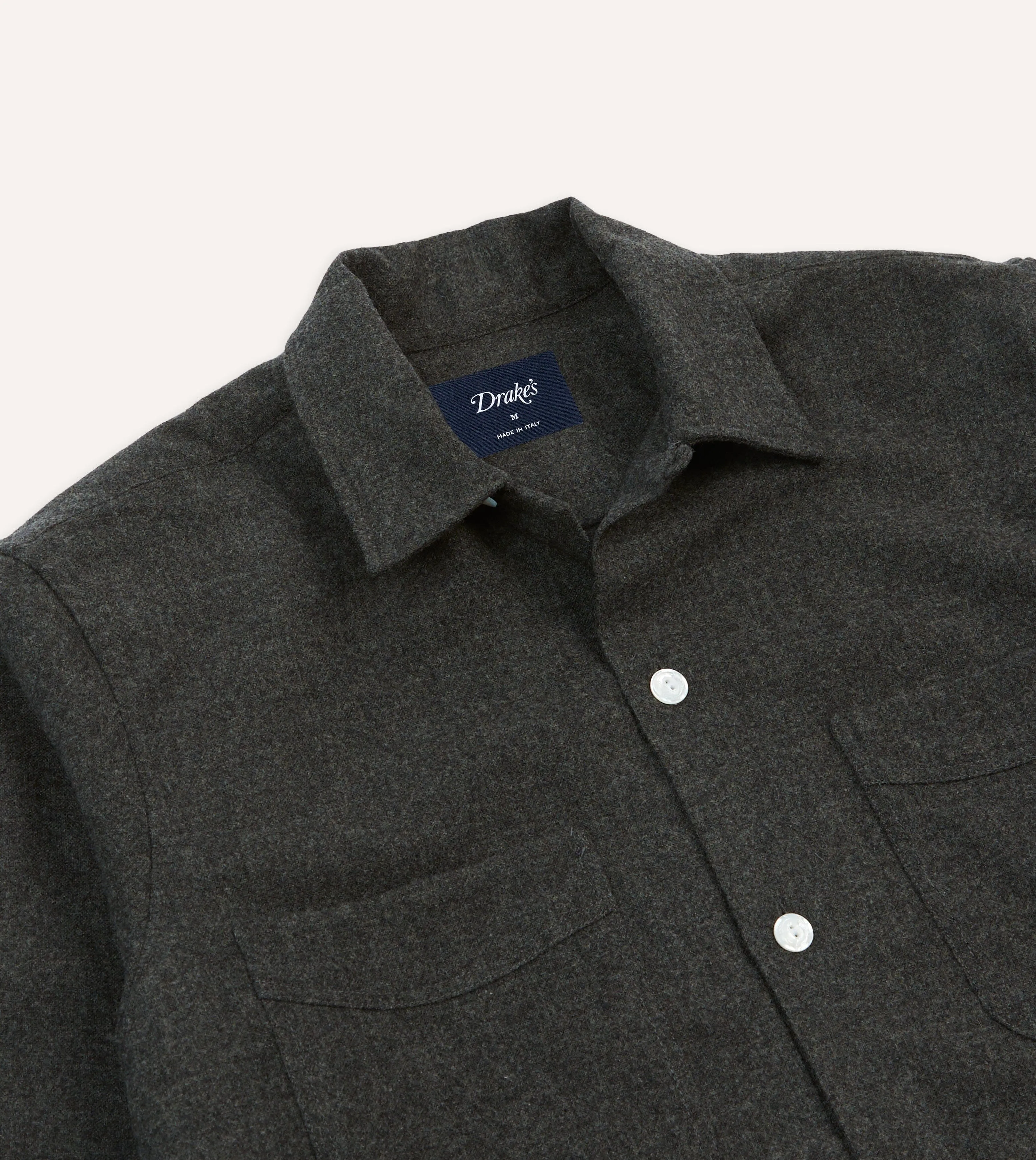 Grey Wool Four-Pocket Camp Collar Work Shirt sold by Drake's London product image thumbnail 3