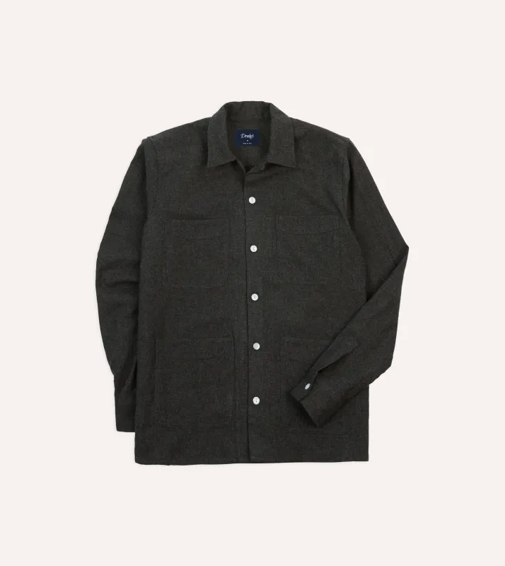 Grey Wool Four-Pocket Camp Collar Work Shirt sold by Drake's London