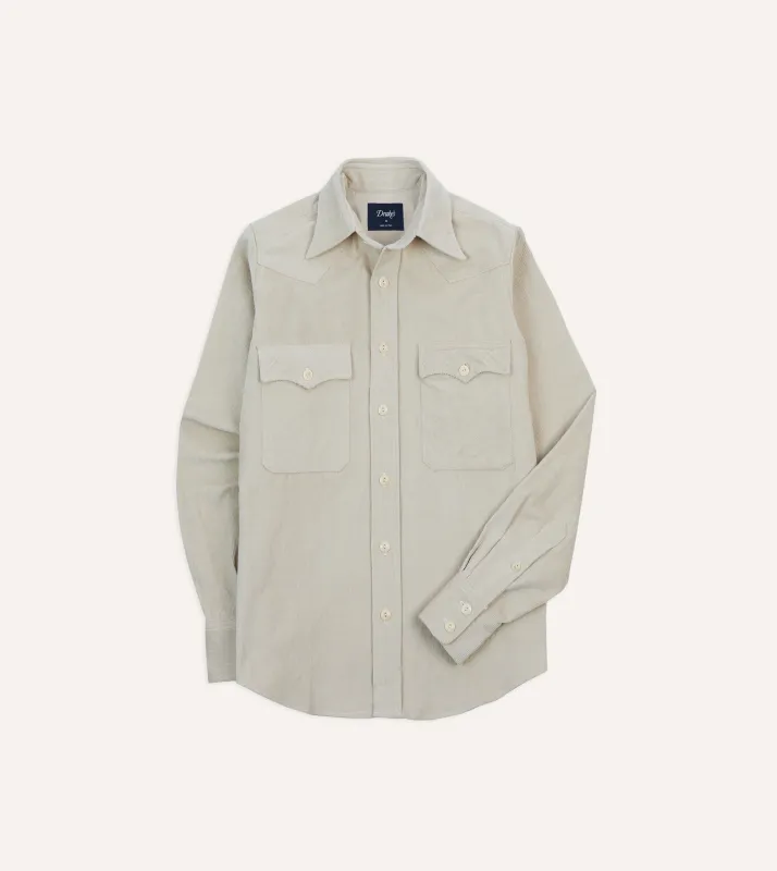 Ecru Corduroy Two-Pocket Western Shirt sold by Drake's London